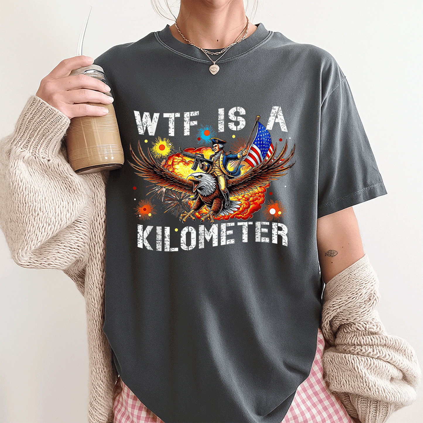 Retro WTF Is A Kilometer Funny Patriotic American Freedom T-Shirt for Proud Americans, Perfect Gift for Freedom Lovers and Road Trip Enthusiasts - 3