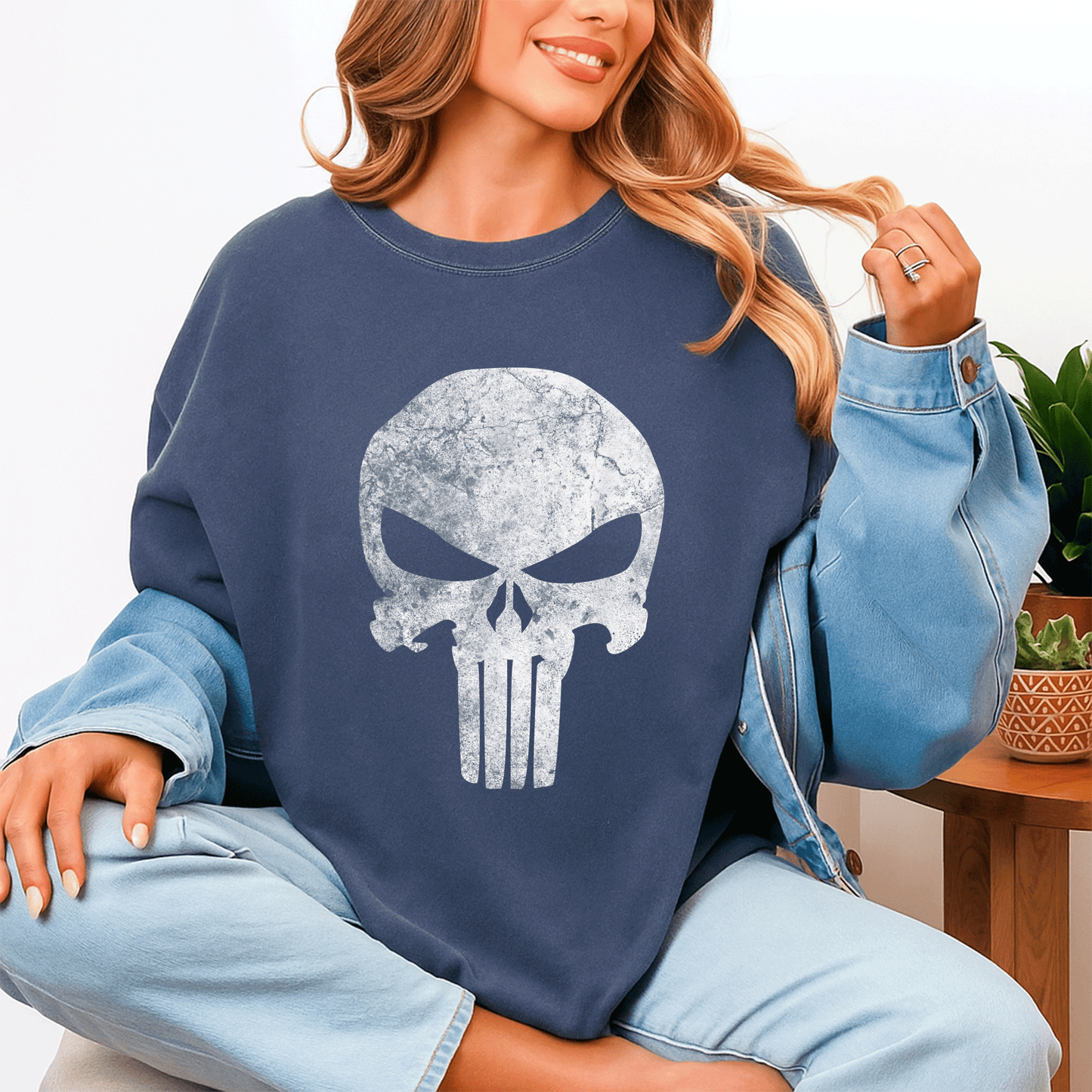 Stylish Marvel Punisher Skull Symbol Distressed Graphic T-Shirt for Fans - Perfect Gift for Comic Book Lovers and Casual Wear - 4
