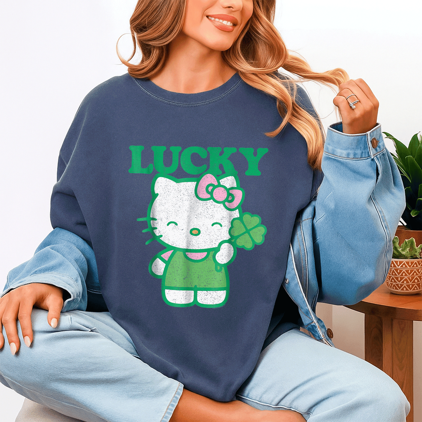 Cute Hello Kitty Lucky Clover Tee Shirt - Adorable Design Featuring Lucky Clover and Hello Kitty for Kids and Adults - 4