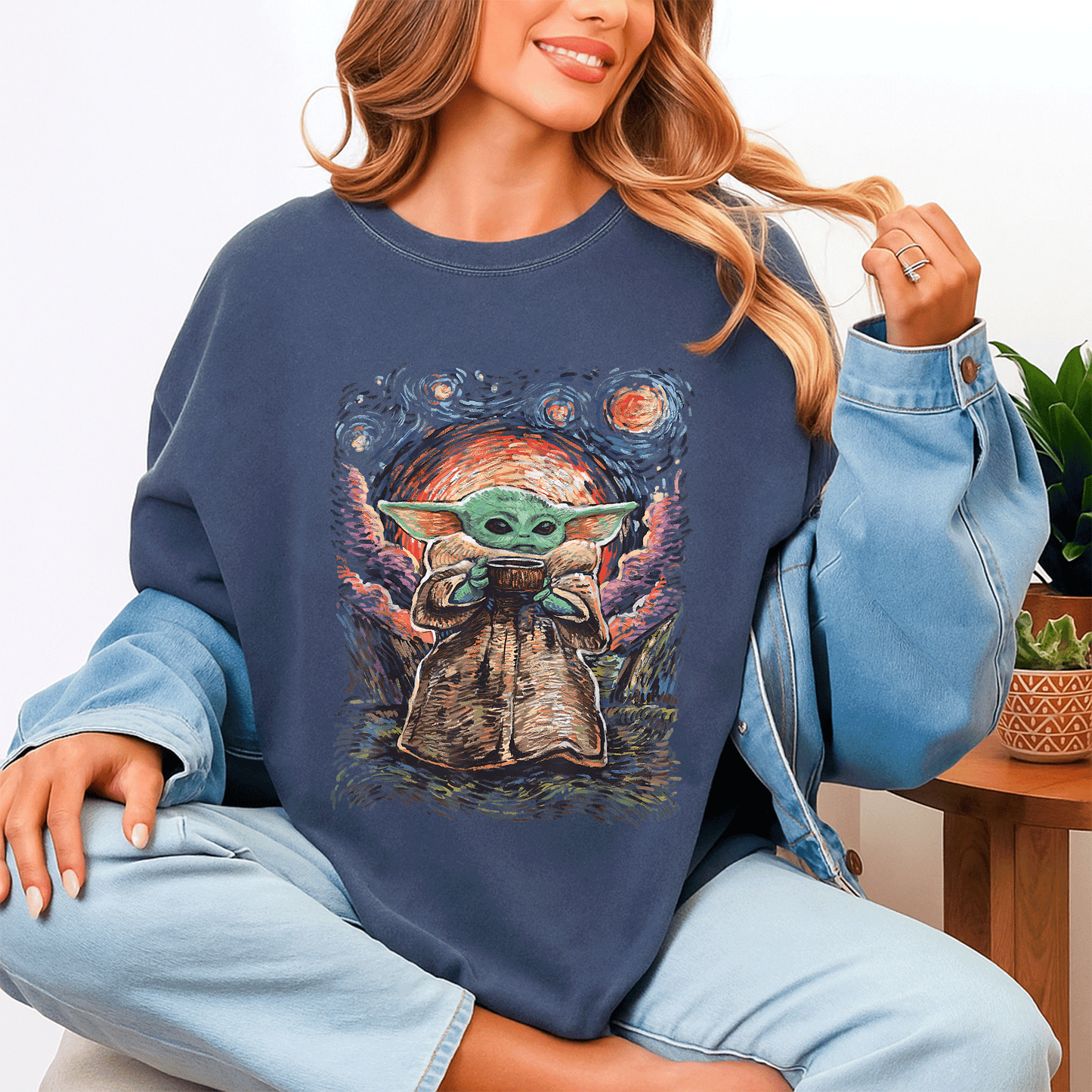 Star Wars The Child Starry Night T-Shirt featuring adorable Baby Yoda design for fans of all ages in soft, comfortable fabric - 4