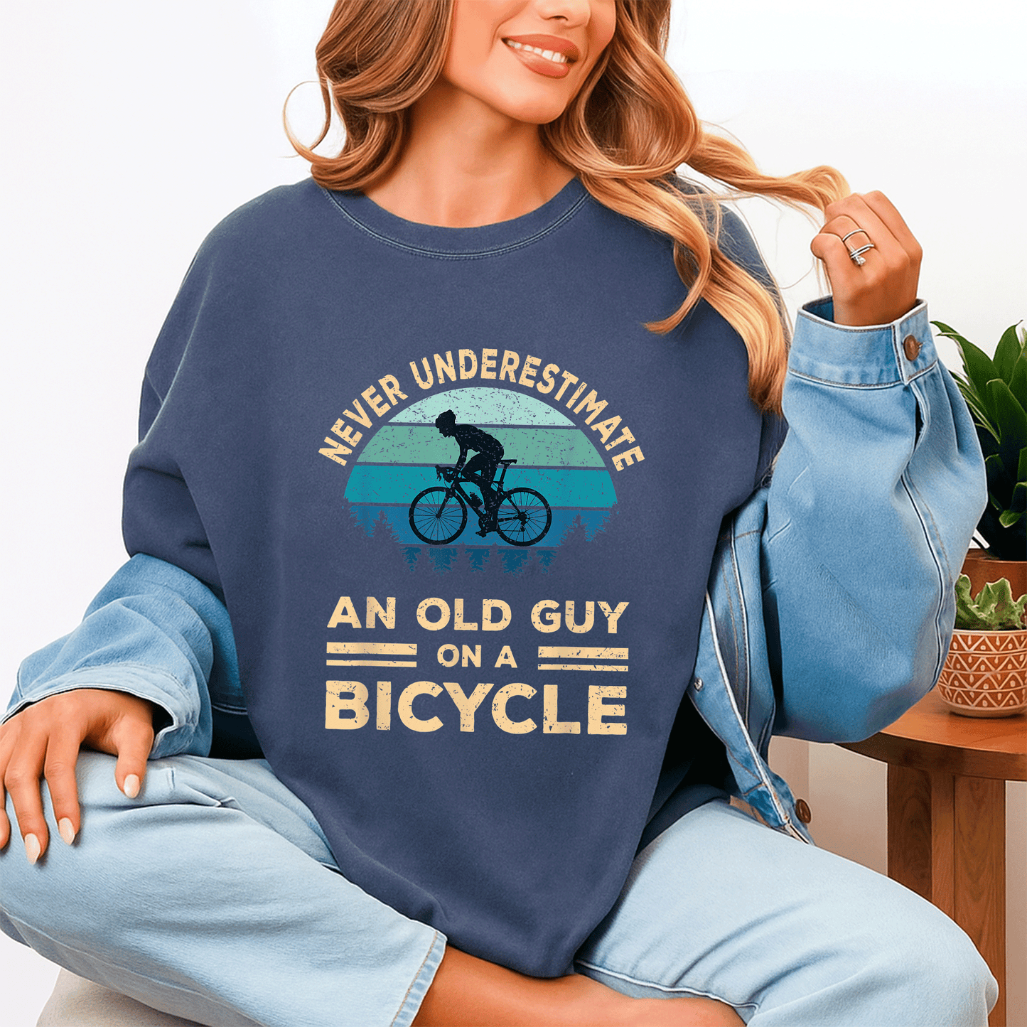Funny Biker Dad T-Shirt Never Underestimate An Old Guy On A Bicycle Humorous Cycling Gift for Dads and Grandpas - 4