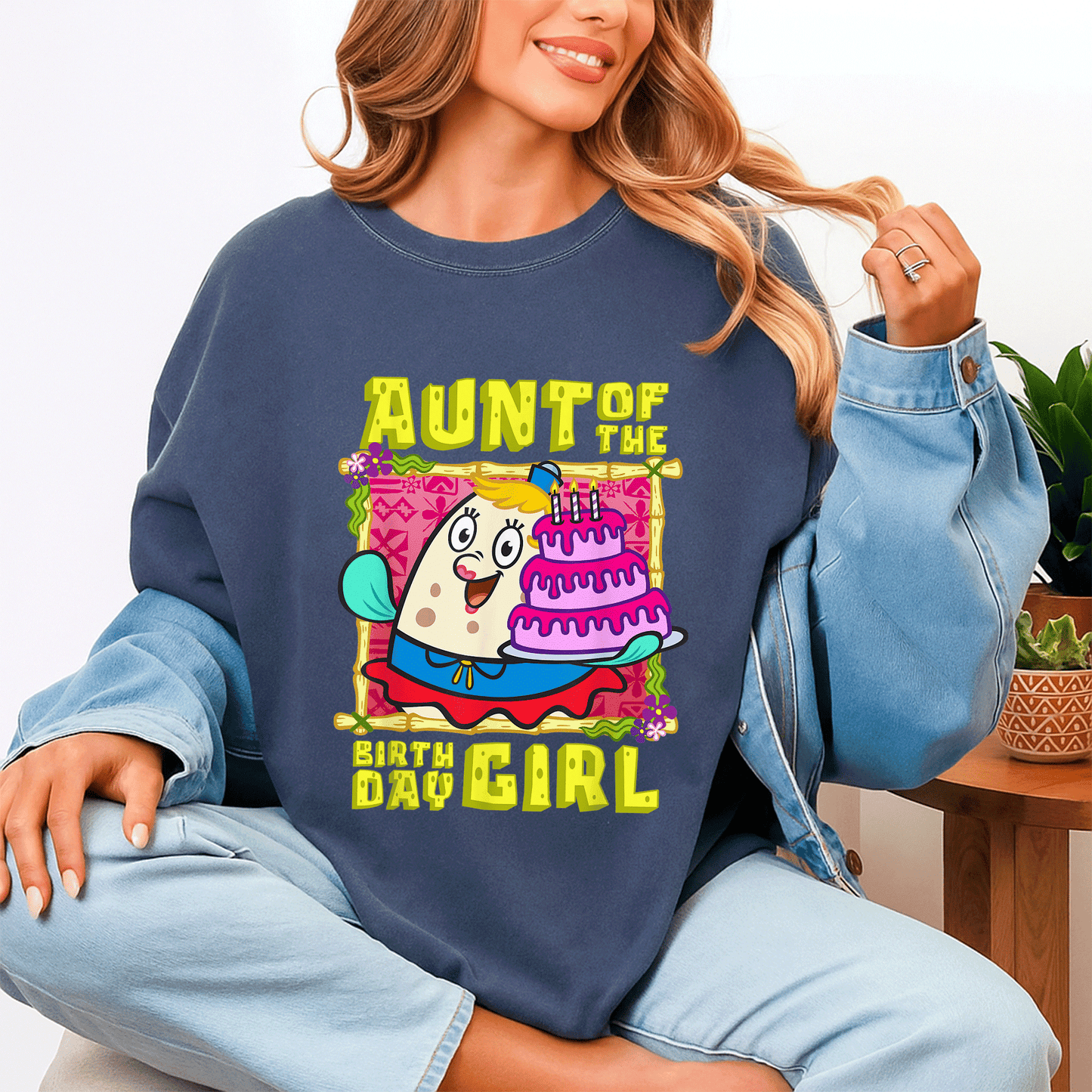 Mademark x SpongeBob SquarePants Aunt of the Birthday Girl T-Shirt with Fun Cake Design for Celebrating Special Days - 4