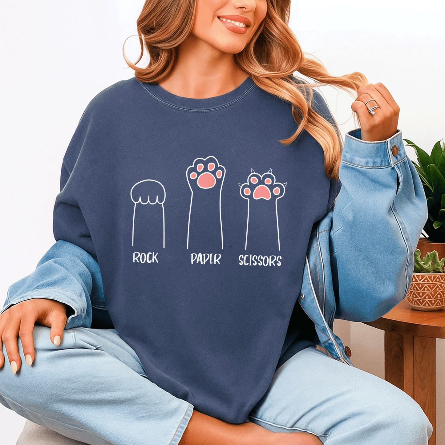 Cute Pink Paw Cat T-Shirt Featuring Rock Paper Scissors Hand Game Design - Fun and Playful Pet Lover Gift - 4