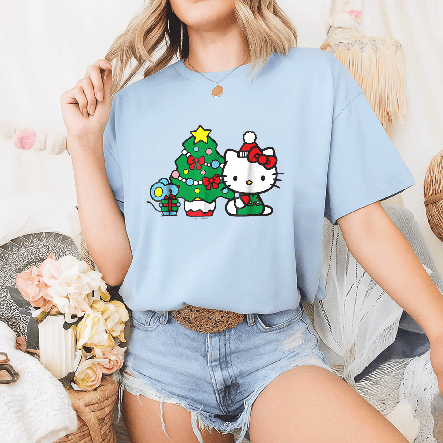 Cute Hello Kitty Christmas Tree Tee Shirt Festive Holiday Apparel for Kids and Adults - Perfect for Family Celebrations - 2