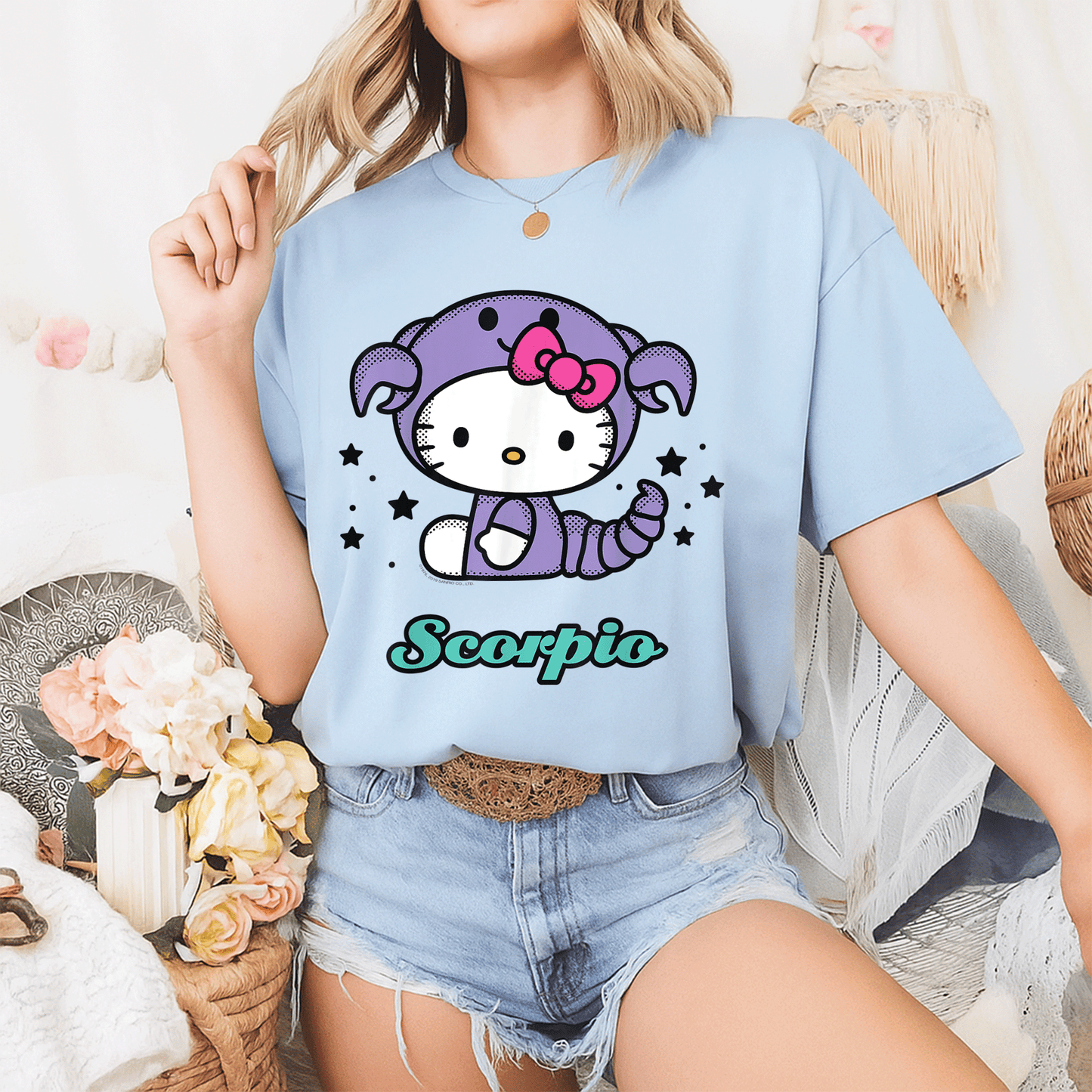 Cute Hello Kitty Scorpio Zodiac Tee Shirt - Adorable Design for Astrology Lovers - Stylish and Comfy Apparel for Feline Fans - 2