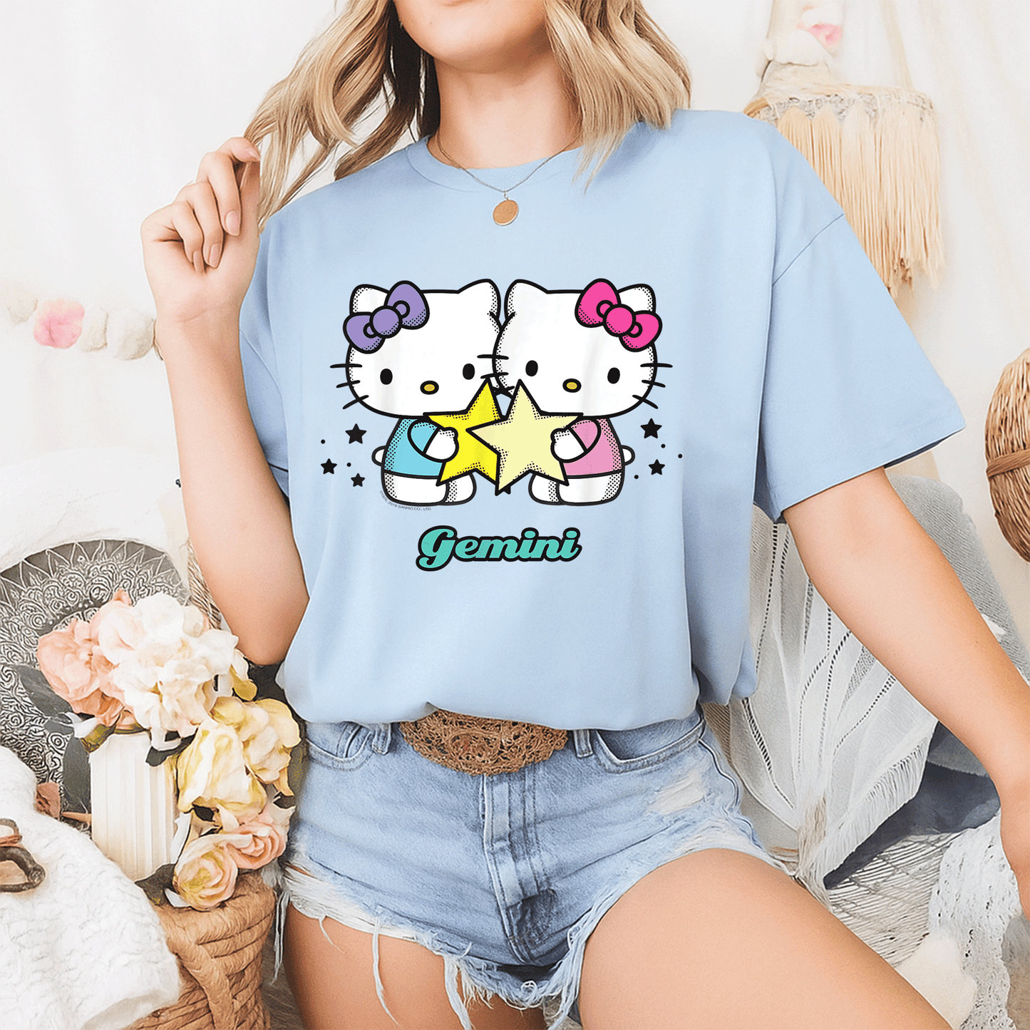Cute Hello Kitty Gemini Zodiac Tee Shirt | Adorable Graphic Design for Astrology Lovers | Perfect Gift for Gemini Fans - 2