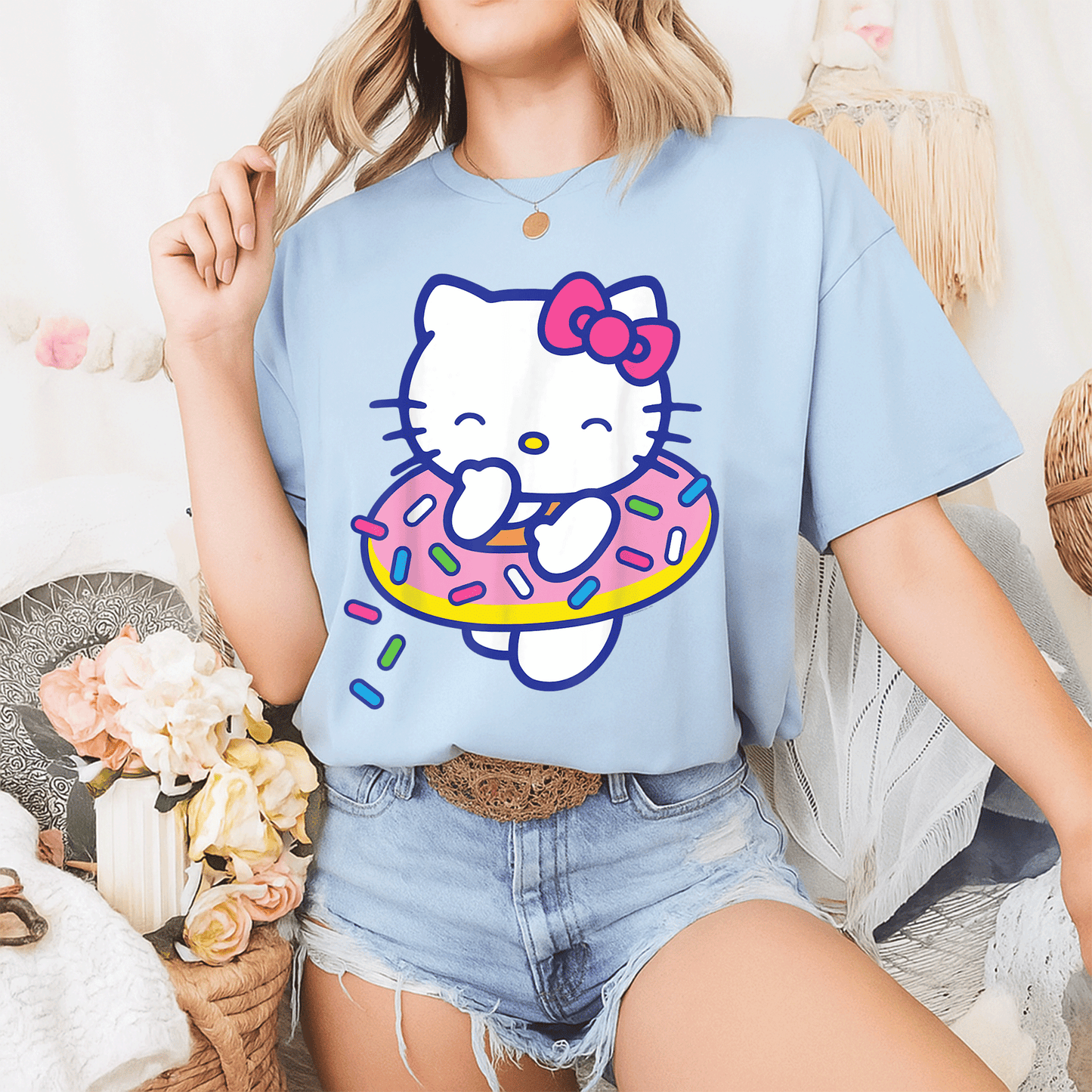 Cute Hello Kitty Donut Sprinkles Floaty Summer Swimming T-Shirt for Kids - Adorable Swimwear for Fun Beach Days - 2