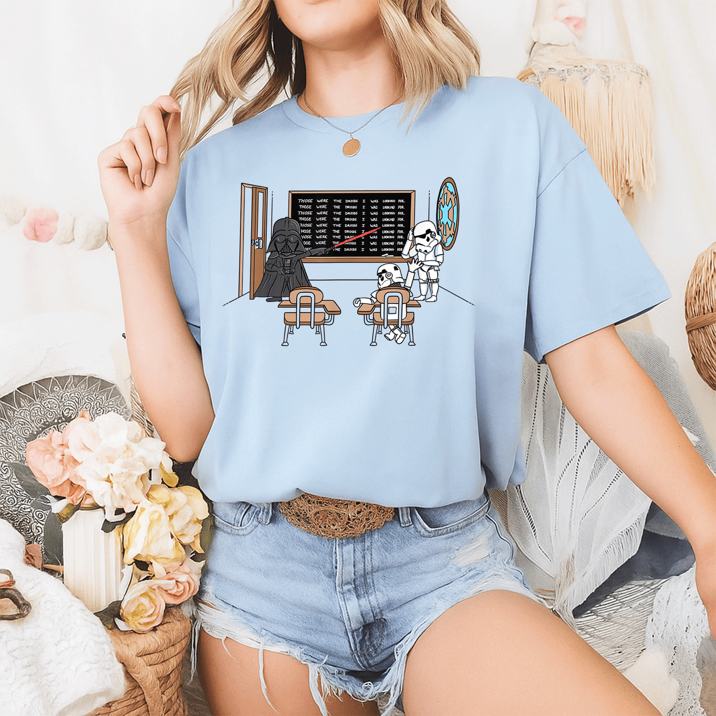 Star Wars Darth Vader Doodle T-Shirt for Fans Those Were The Droids Classroom Style Fun Graphic Tee for Kids and Adults - 2