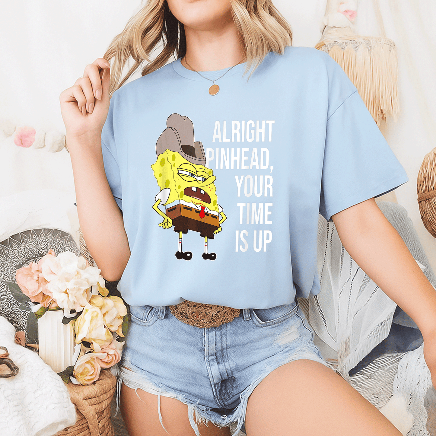 Mademark x SpongeBob SquarePants Alright Pinhead Your Time is Up Graphic T-Shirt for Fans of Fun and Retro Style - 2