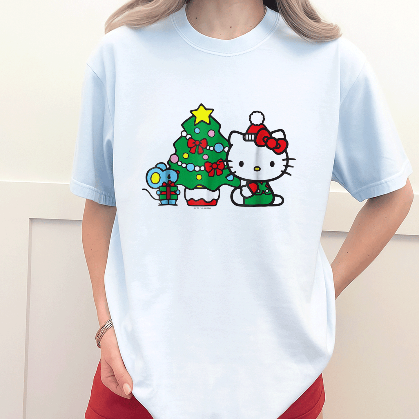 Cute Hello Kitty Christmas Tree Tee Shirt Festive Holiday Apparel for Kids and Adults - Perfect for Family Celebrations - 3