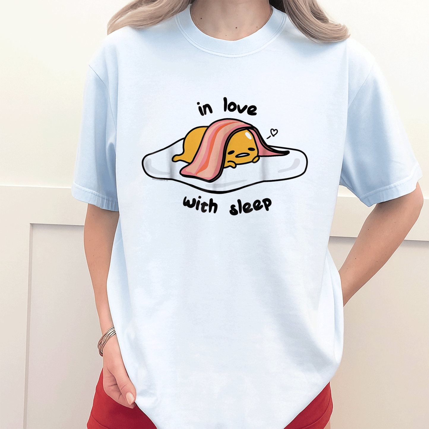 Cute Gudetama In Love with Sleep Tee Shirt - Adorable Lazy Egg Graphic Tee for Fans of Kawaii and Cozy Style - 3