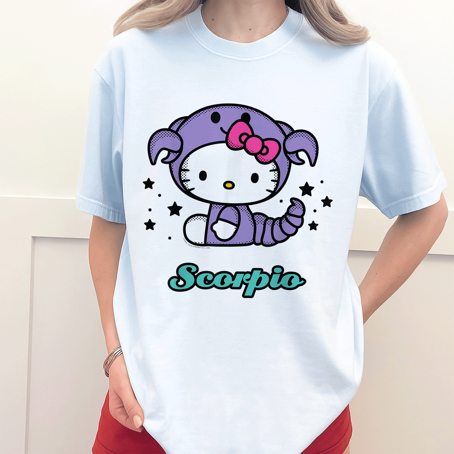 Cute Hello Kitty Scorpio Zodiac Tee Shirt - Adorable Design for Astrology Lovers - Stylish and Comfy Apparel for Feline Fans - 3