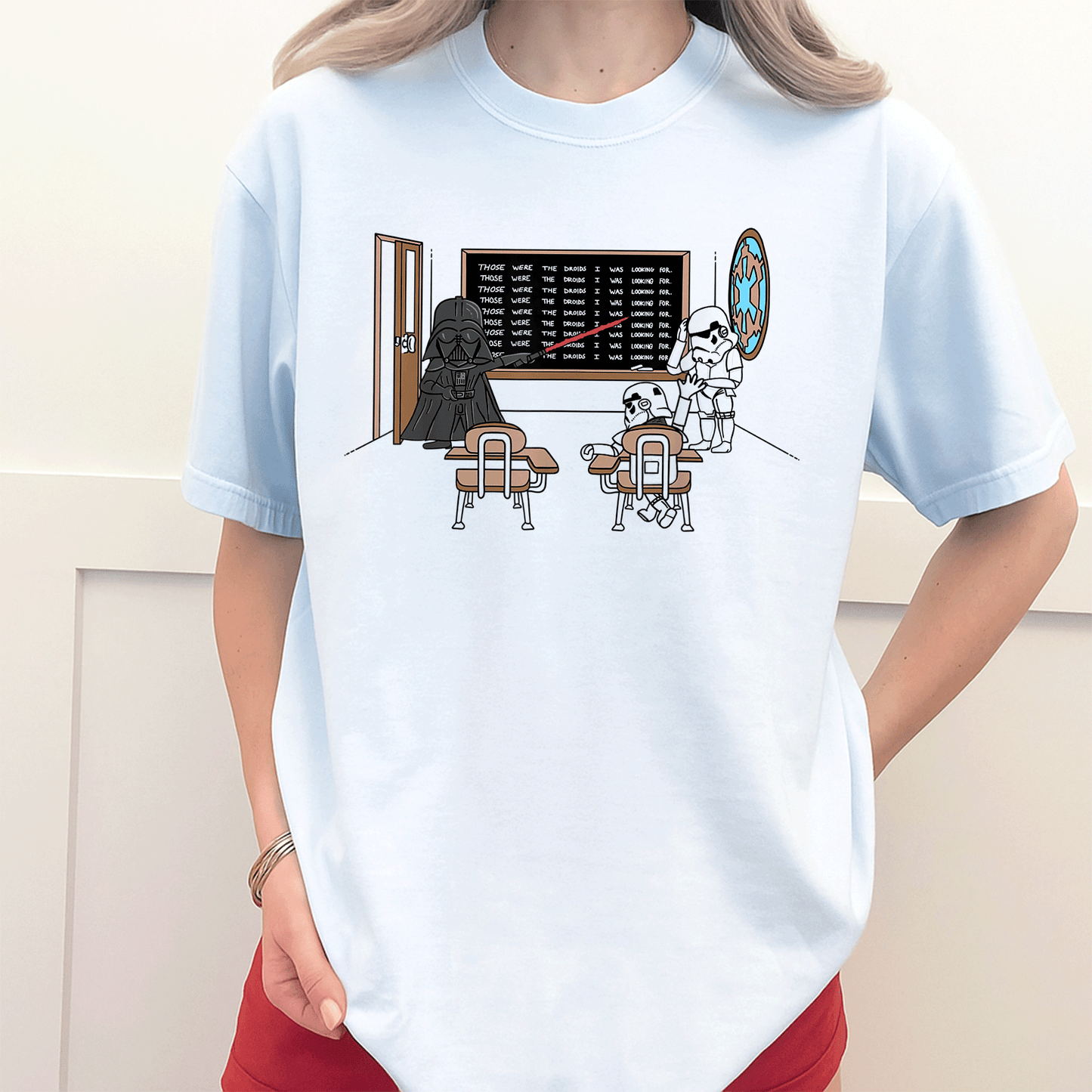 Star Wars Darth Vader Doodle T-Shirt for Fans Those Were The Droids Classroom Style Fun Graphic Tee for Kids and Adults - 3
