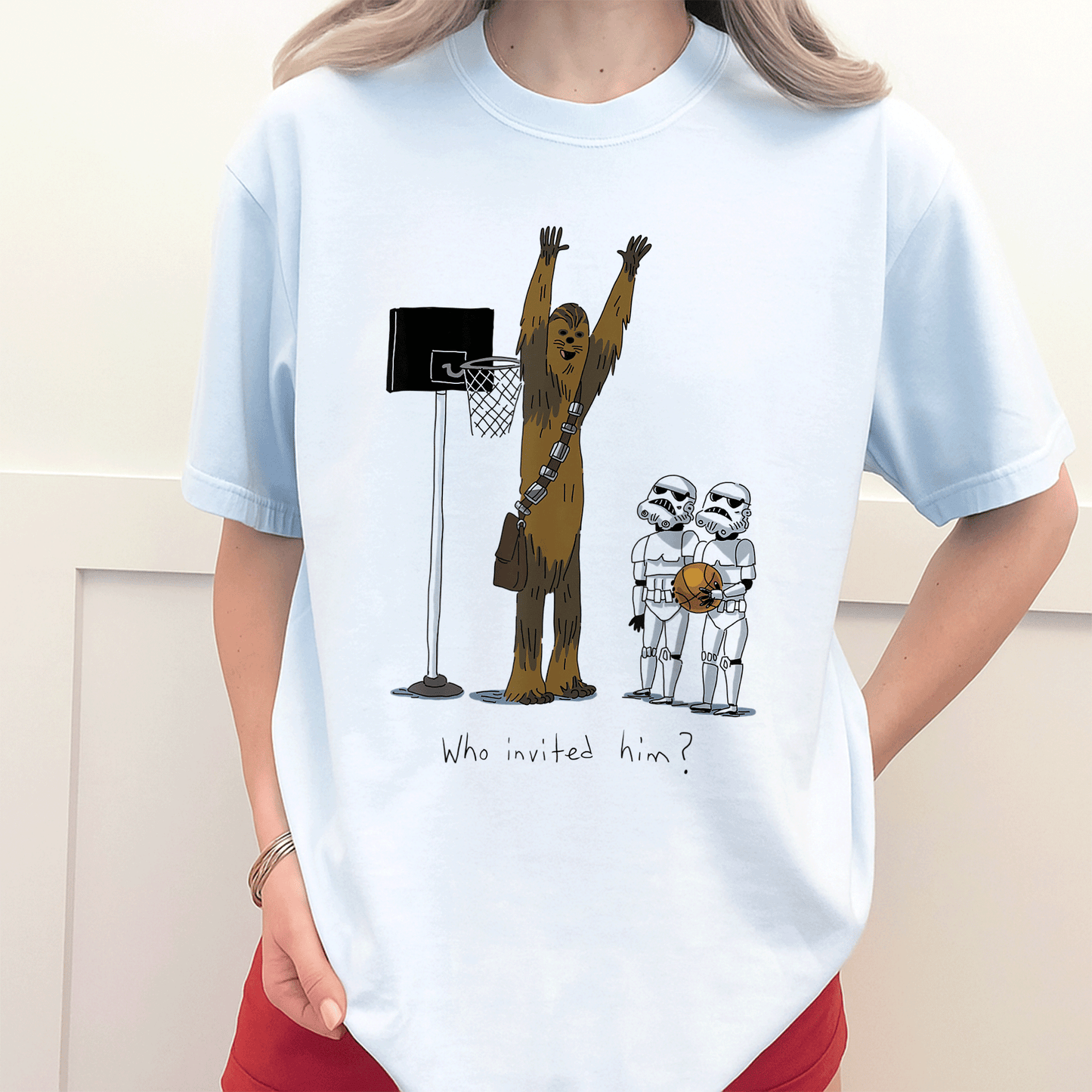 Star Wars Chewbacca Basketball Who Invited Him T-Shirt Fun Graphic Tee for Fans of Chewy and Sports Enthusiasts - 3