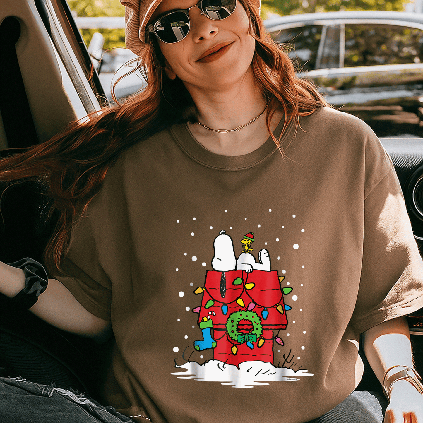 Light Up Peanuts Snoopy and Woodstock Stocking T-shirt – Perfect Holiday Tee for Fun and Festive Celebrations - 5