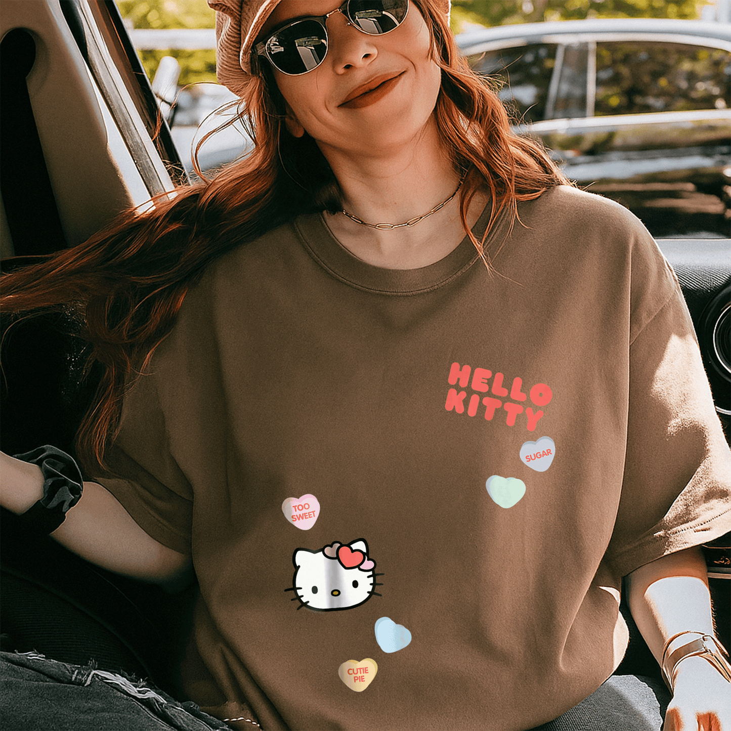 Cute Hello Kitty Candy Hearts Valentine Tee Shirt for Kids and Adults, Adorable Love-Themed Graphic Tee Perfect for Valentine's Day - 5