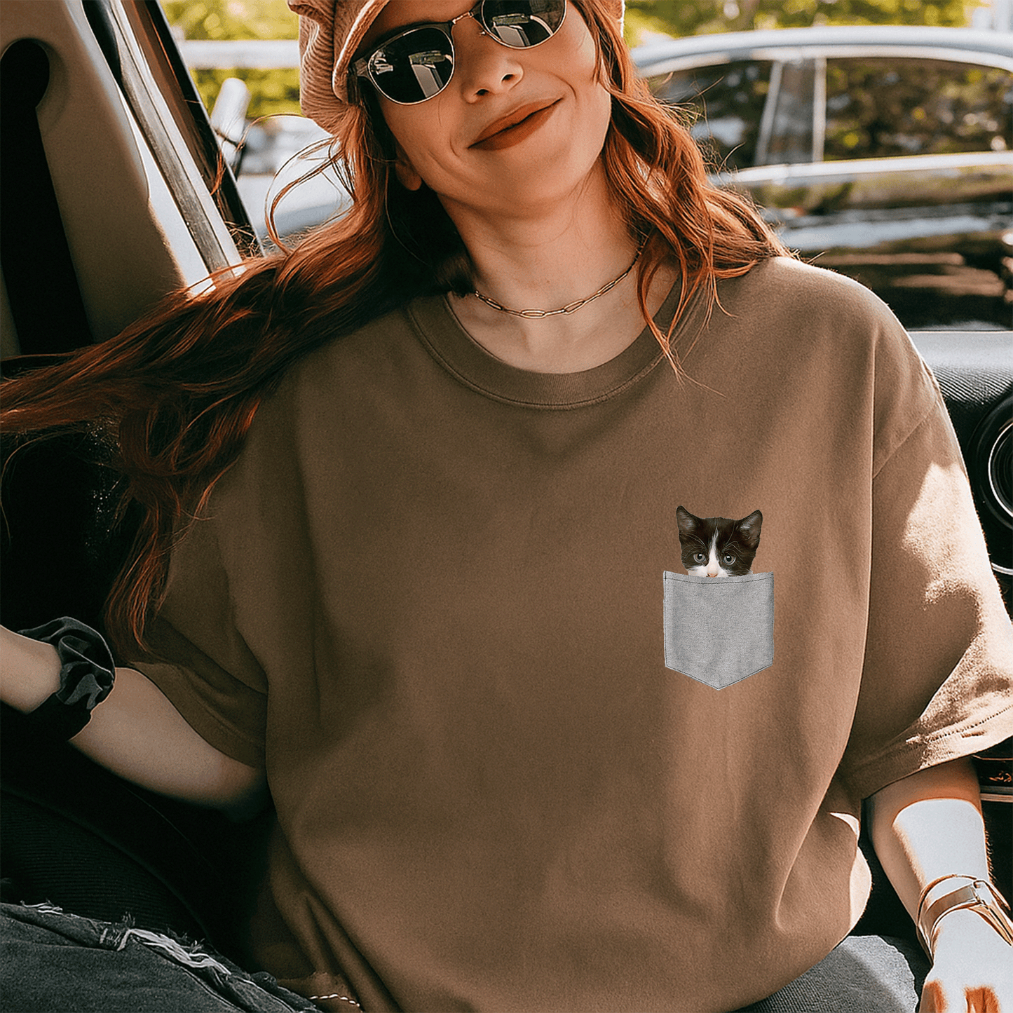 Adorable Cute Cat Peeking from Pocket T-Shirt for Cat Lovers - Fun and Comfy Tee for Cat Enthusiasts - 5