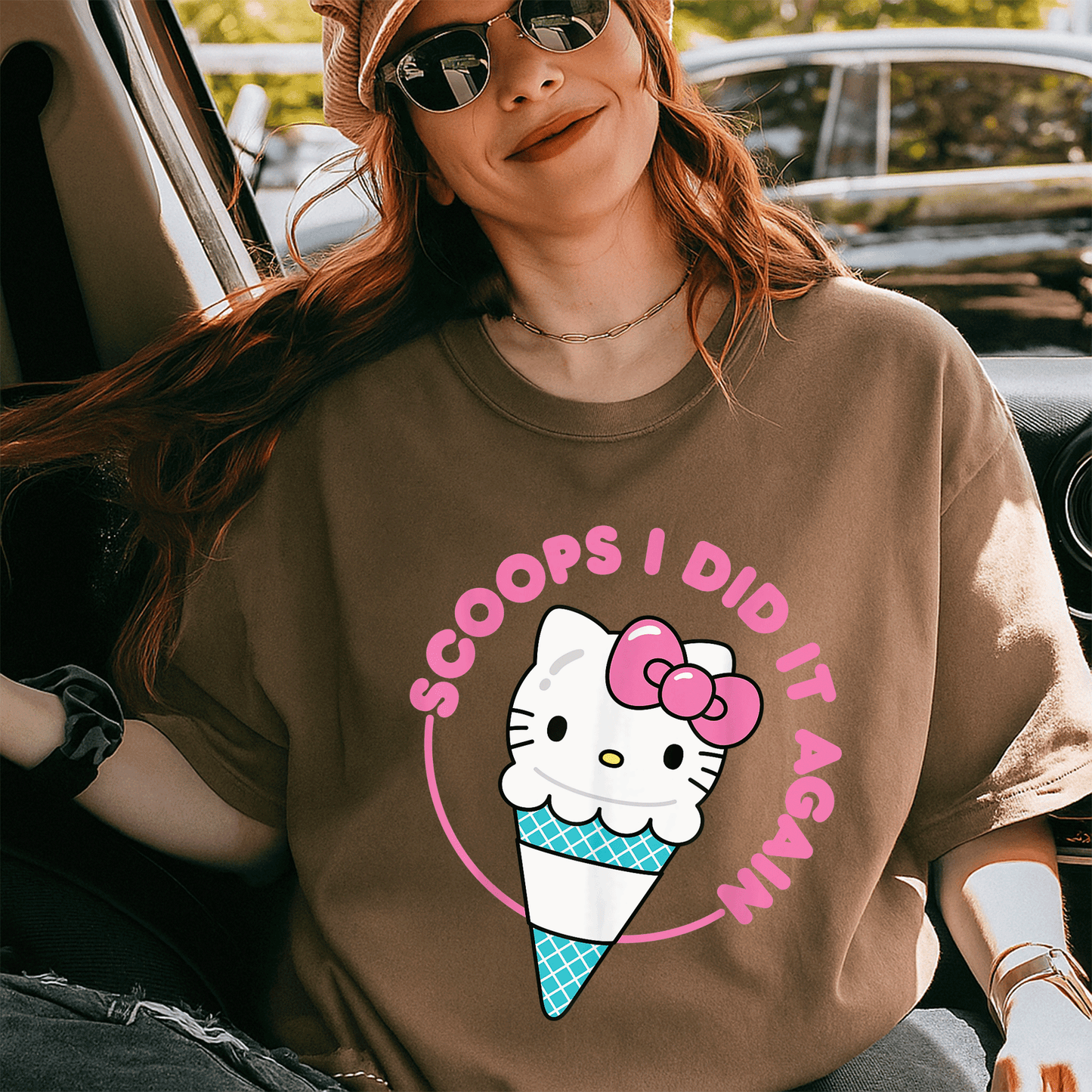 Cute Hello Kitty Ice Cream Cone Scoops I Did It Again T-Shirt for Kids and Adults - Sweet and Stylish Summer Fashion - 5