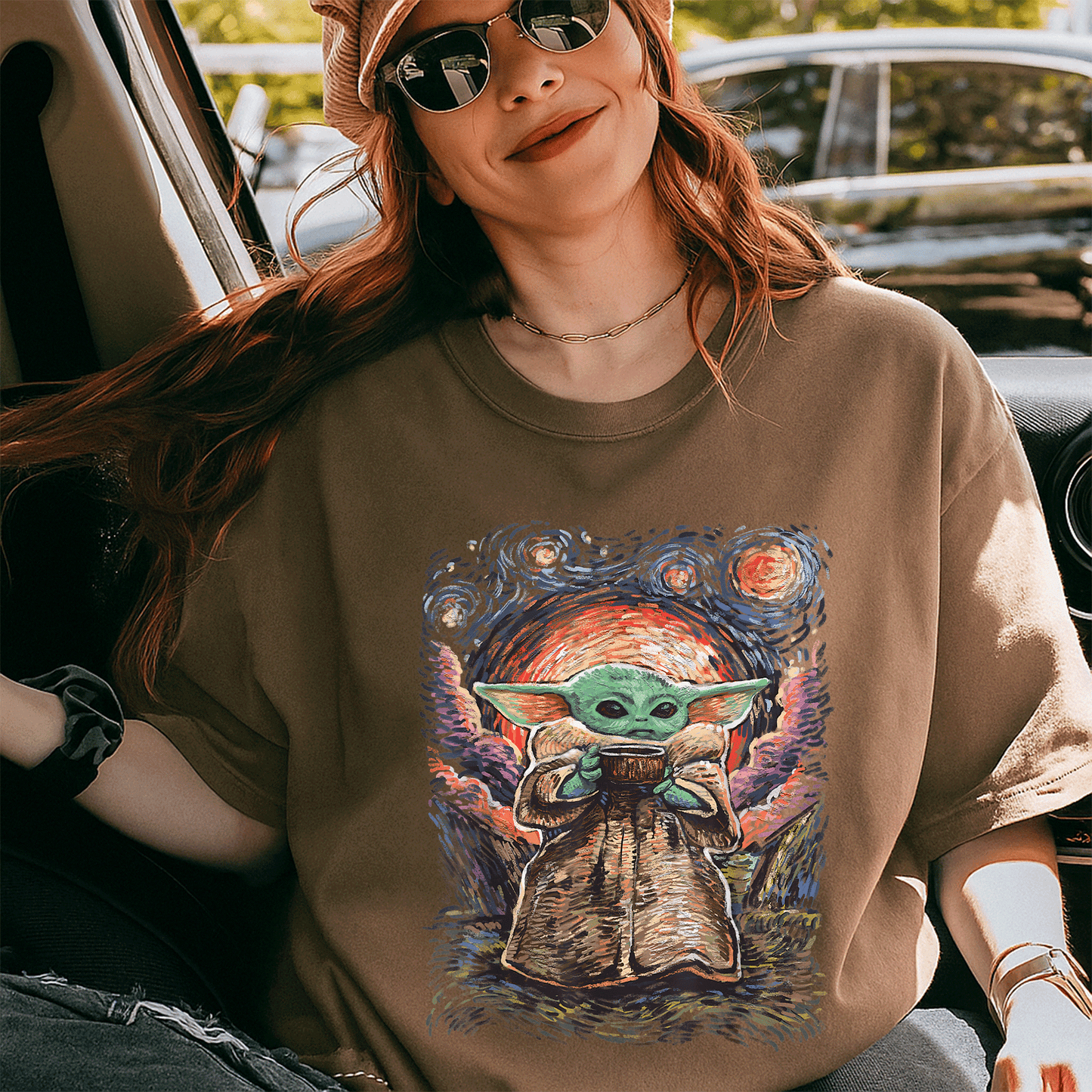 Star Wars The Child Starry Night T-Shirt featuring adorable Baby Yoda design for fans of all ages in soft, comfortable fabric - 5