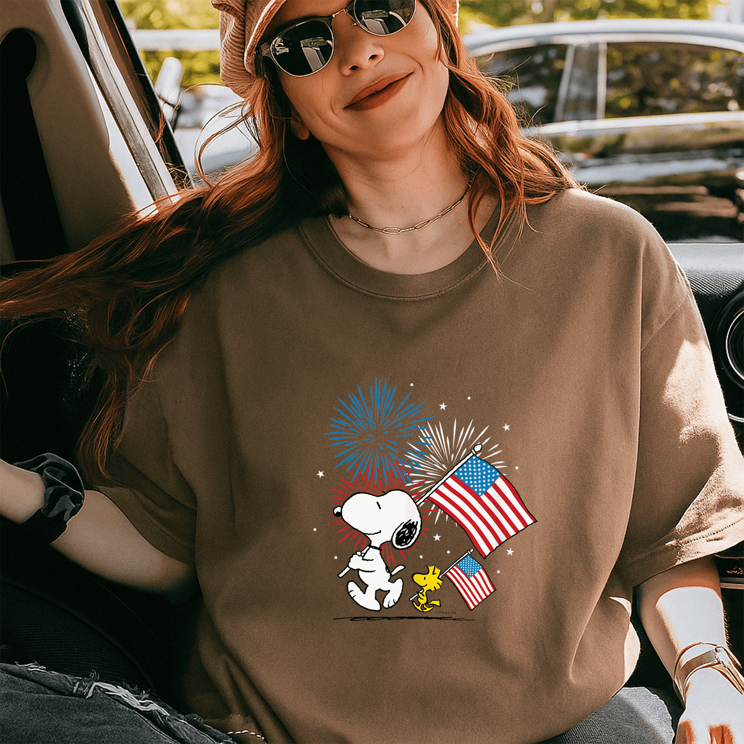 Snoopy and Woodstock American Flags T-Shirt - Fun Peanuts Graphic Tee for Casual Style and Fans of All Ages - 5