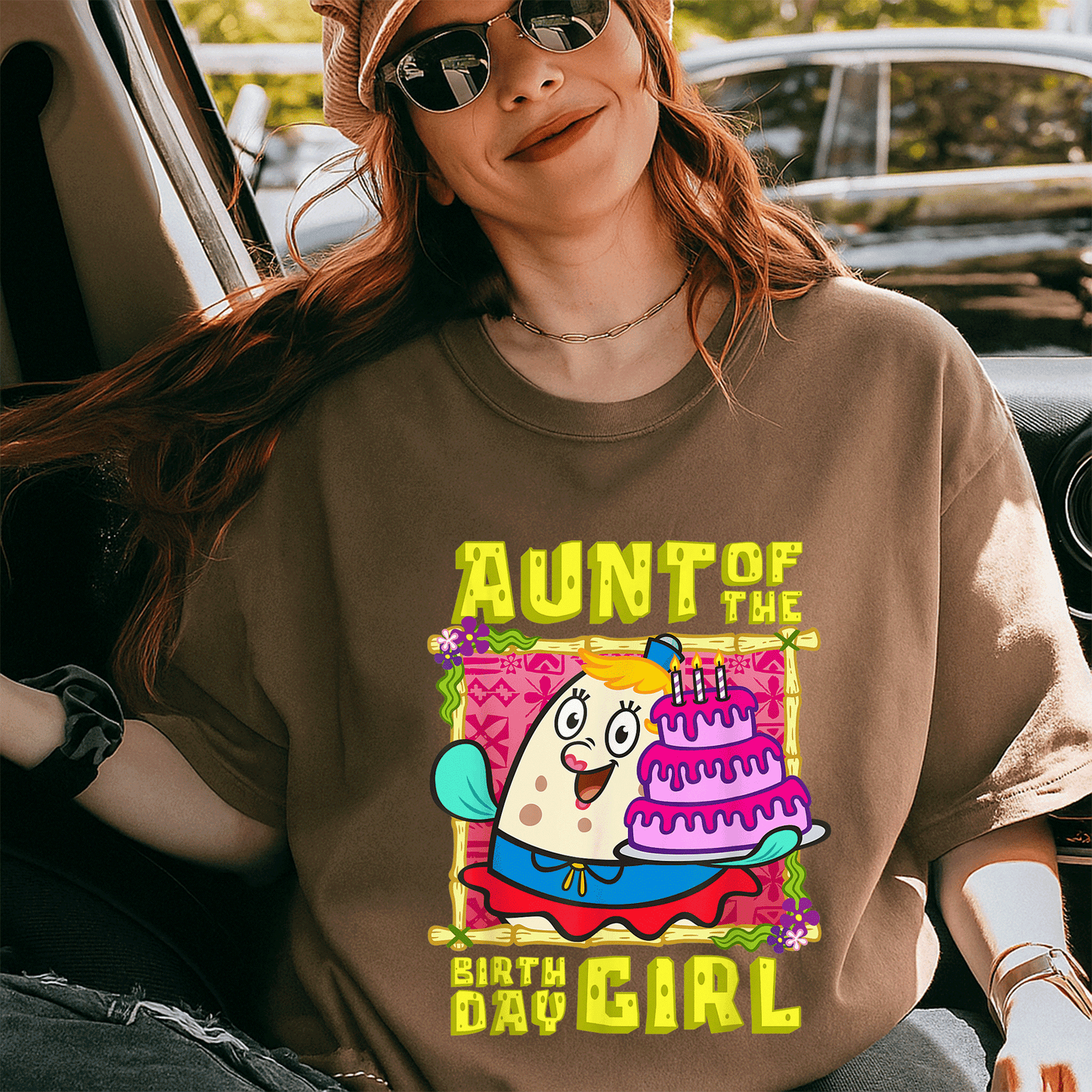 Mademark x SpongeBob SquarePants Aunt of the Birthday Girl T-Shirt with Fun Cake Design for Celebrating Special Days - 5