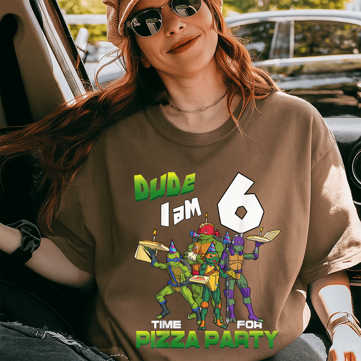 Cool Teenage Mutant Ninja Turtles Birthday T-Shirt for Boys - Dude I am 6 Years Old Pizza Party Style Fun Tee - 5