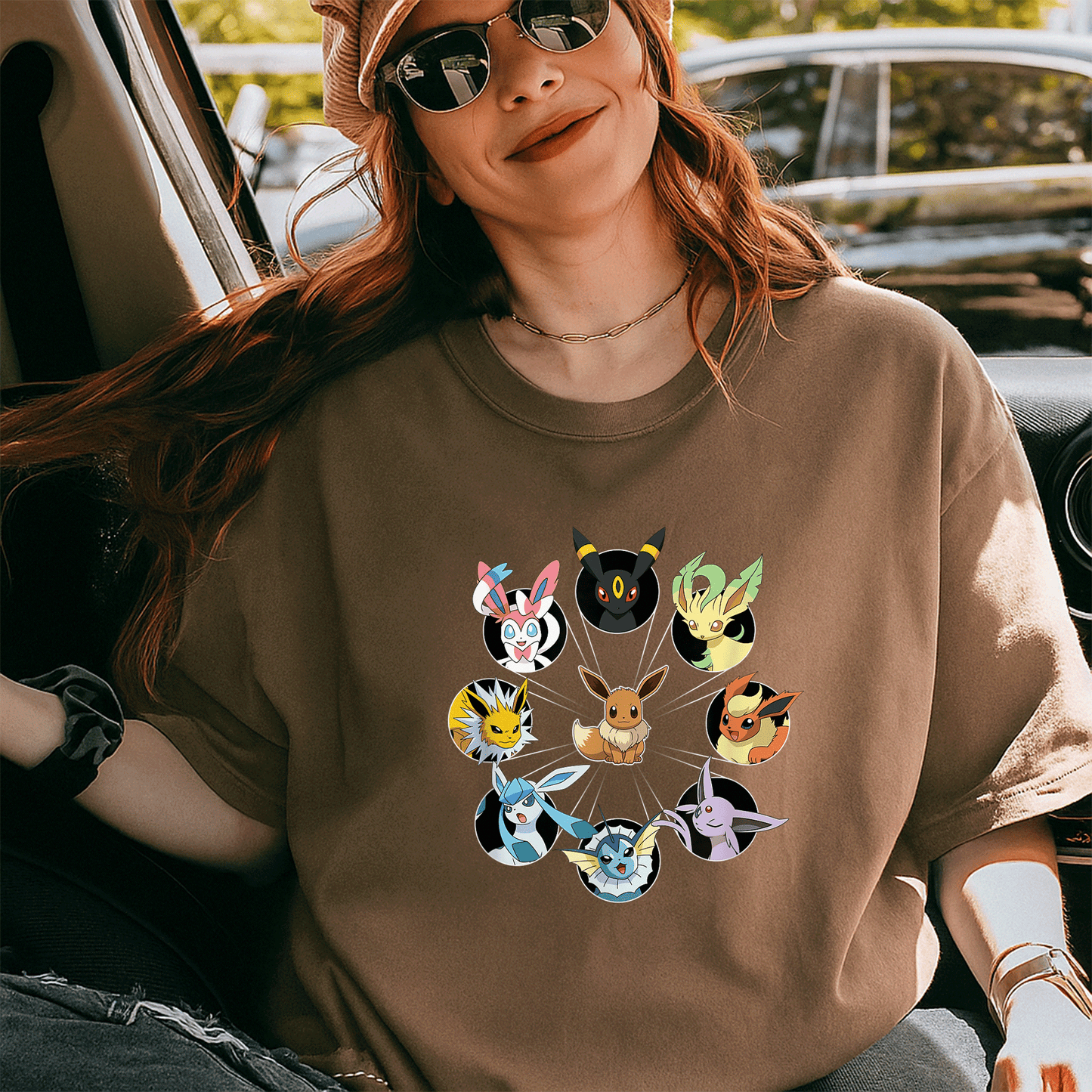 Eevee Evolution Circle T-Shirt for Pokémon Fans, Cute and Colorful Graphic Tee Featuring Eevee and Its Evolutions - 5