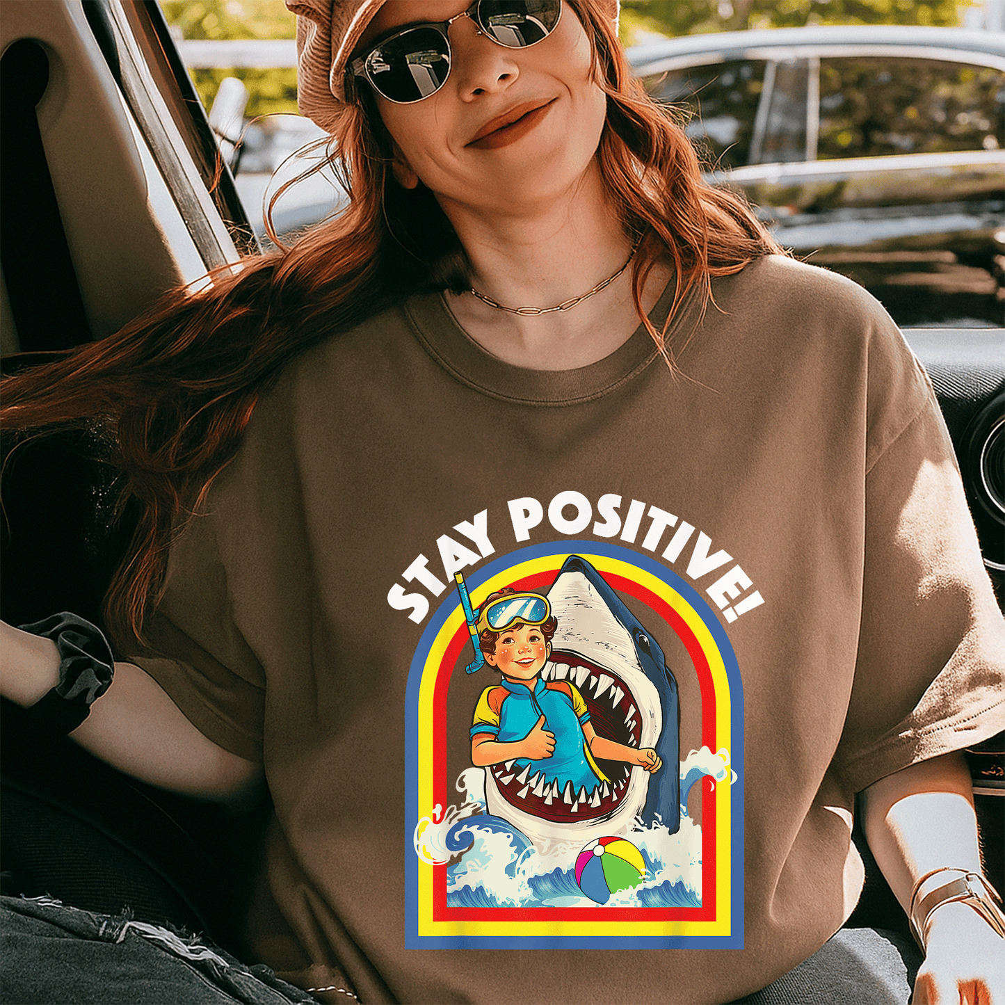 Stay Positive Shark Lover T-Shirt for Ocean and Sea Animal Enthusiasts, Perfect Gift for Wildlife Lovers - 5