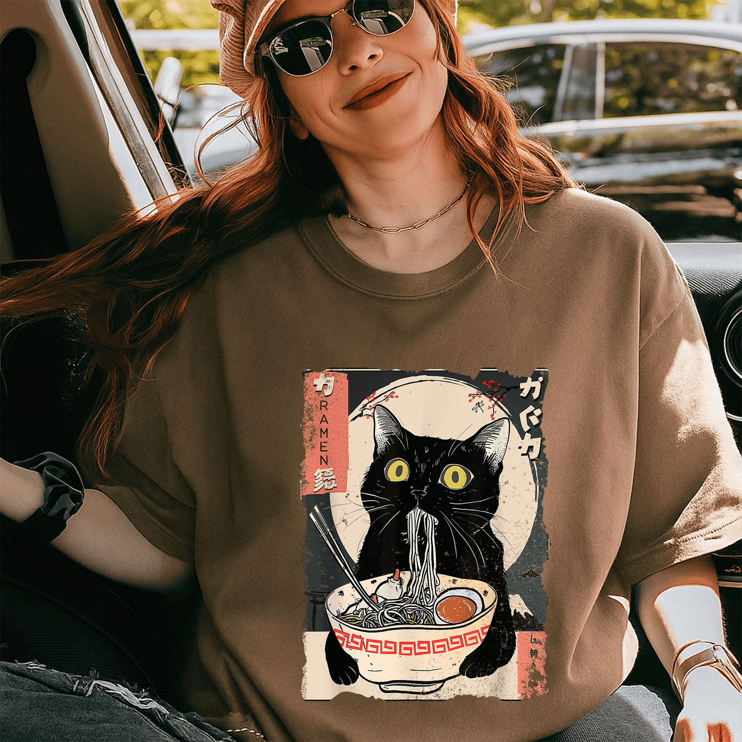 Cute Kawaii Cat Eating Ramen Noodles T-Shirt for Girls and Teens - Funny Anime Gift for Cat Lovers and Anime Fans - 5