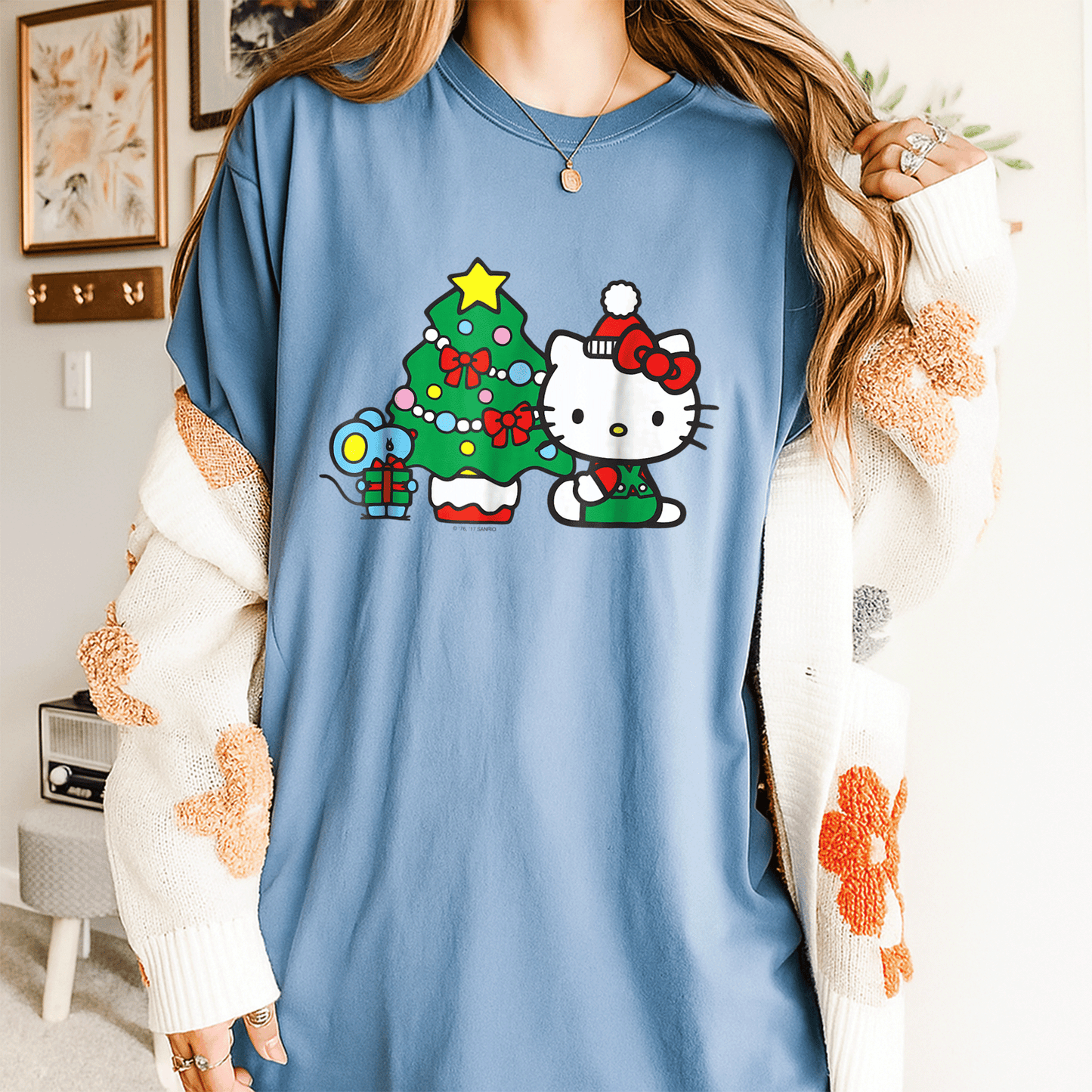 Cute Hello Kitty Christmas Tree Tee Shirt Festive Holiday Apparel for Kids and Adults - Perfect for Family Celebrations - 4