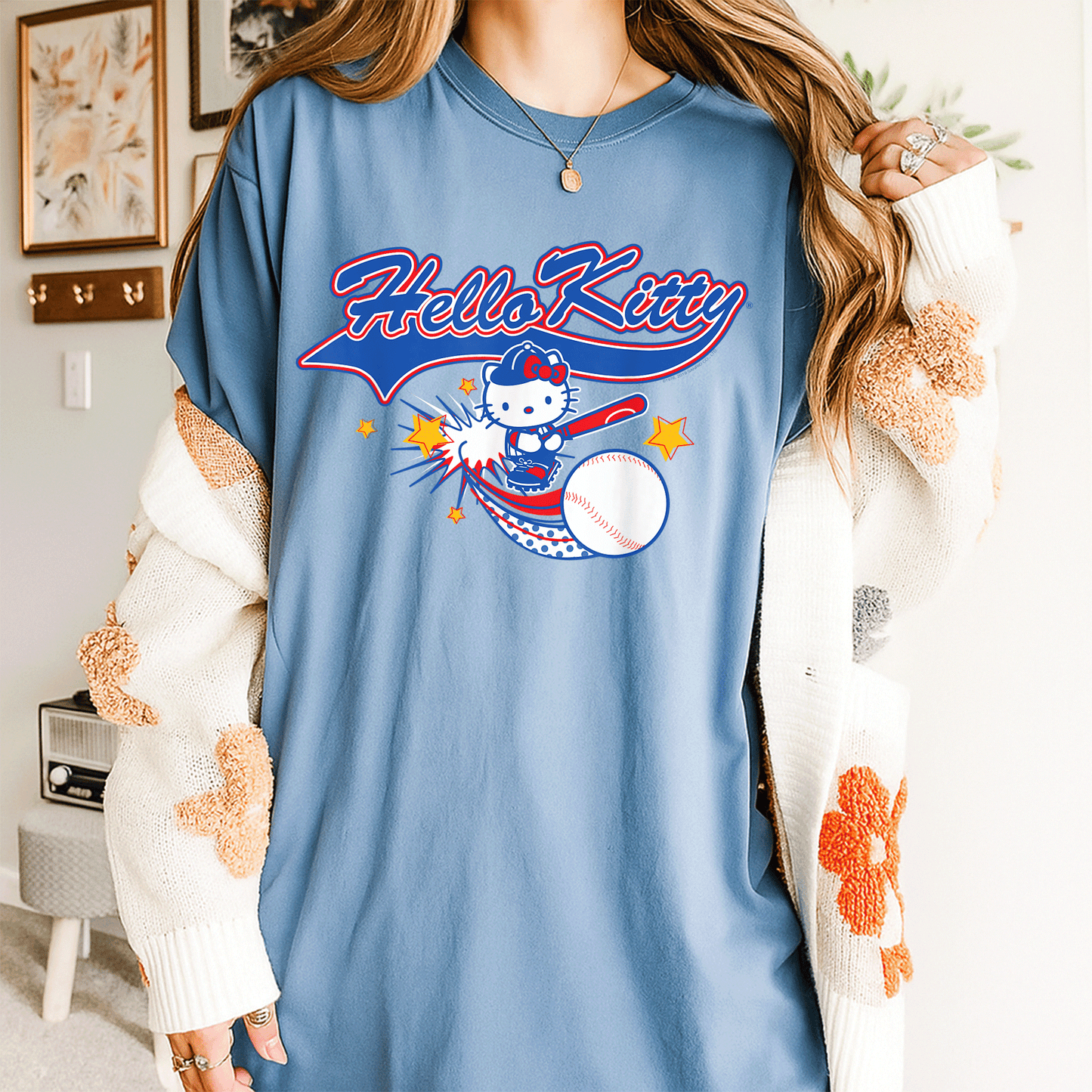 Cute Hello Kitty Home Run Baseball Softball Tee Shirt for Kids and Adults Perfect for Game Day and Sports Fans - 4