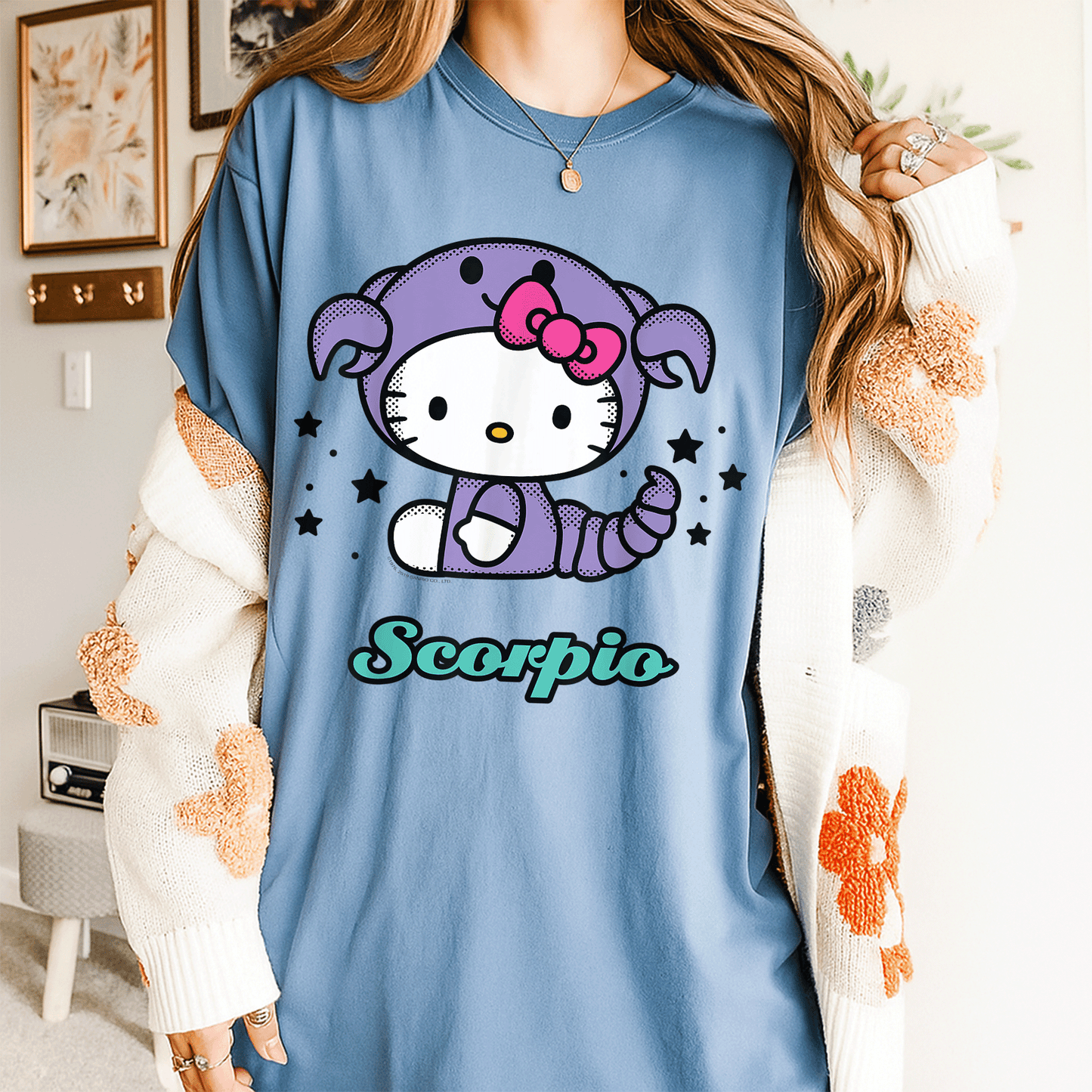 Cute Hello Kitty Scorpio Zodiac Tee Shirt - Adorable Design for Astrology Lovers - Stylish and Comfy Apparel for Feline Fans - 4