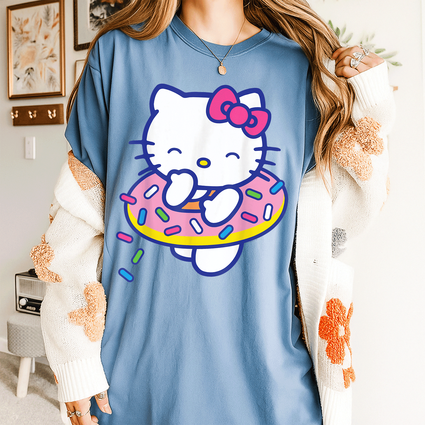 Cute Hello Kitty Donut Sprinkles Floaty Summer Swimming T-Shirt for Kids - Adorable Swimwear for Fun Beach Days - 4