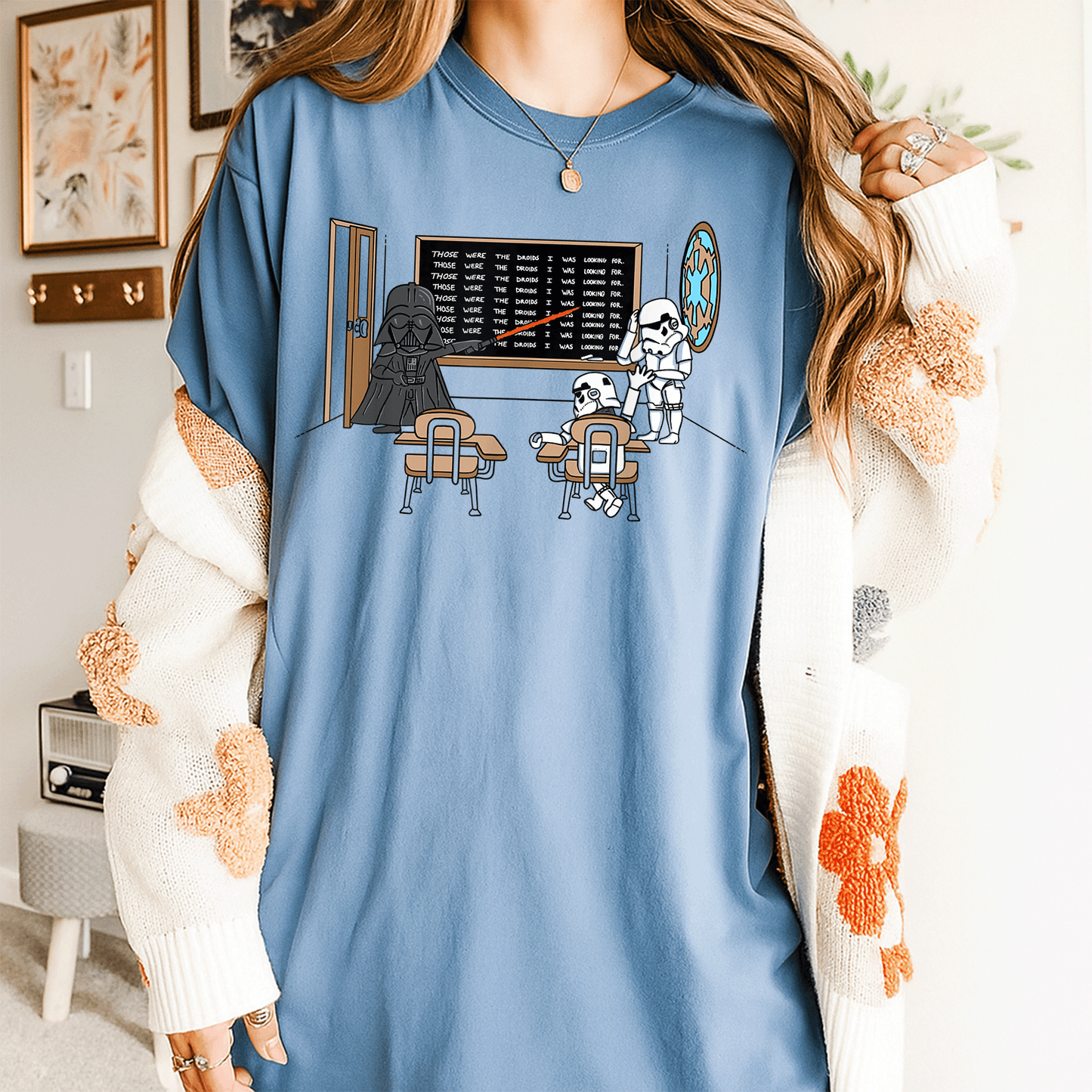 Star Wars Darth Vader Doodle T-Shirt for Fans Those Were The Droids Classroom Style Fun Graphic Tee for Kids and Adults - 4