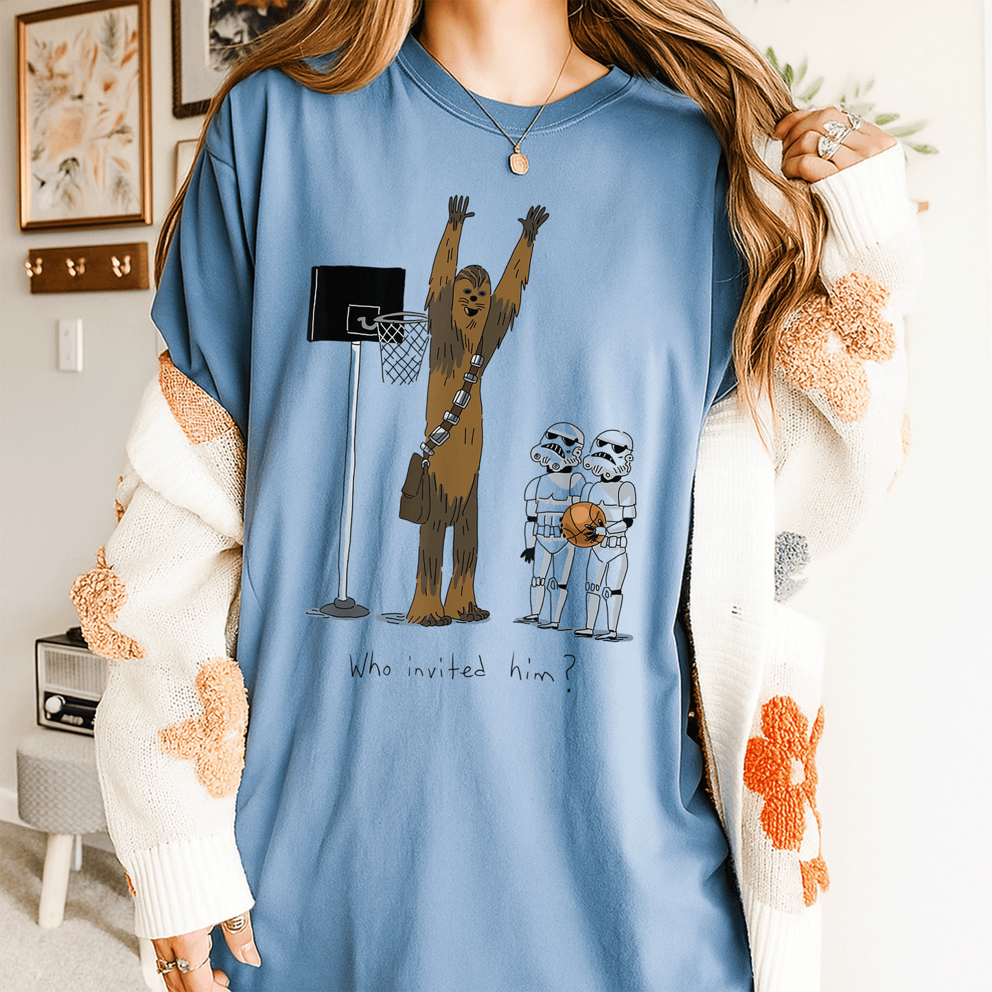 Star Wars Chewbacca Basketball Who Invited Him T-Shirt Fun Graphic Tee for Fans of Chewy and Sports Enthusiasts - 4
