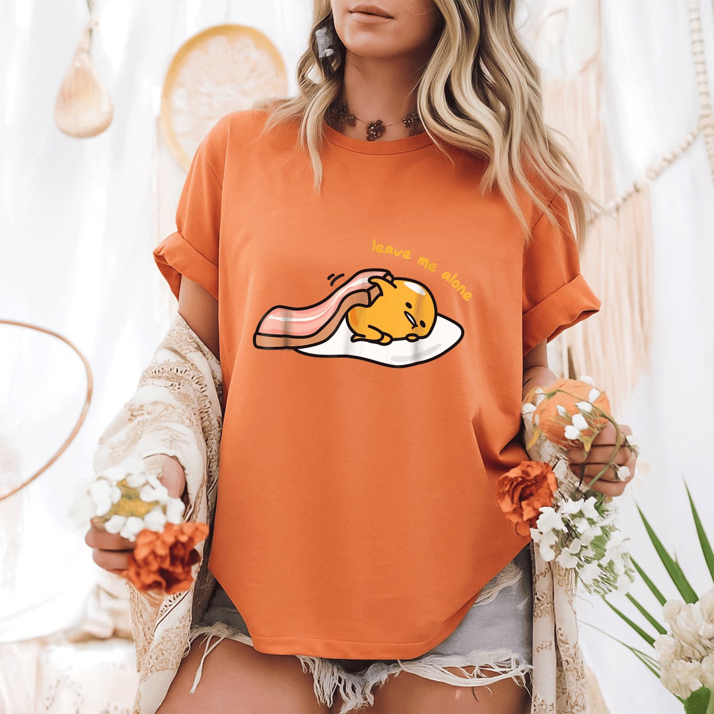 Cute Gudetama Leave Me Alone Tee Shirt Perfect for Lazy Days and Chill Vibes, Adorable Egg Character Graphic Design - 6