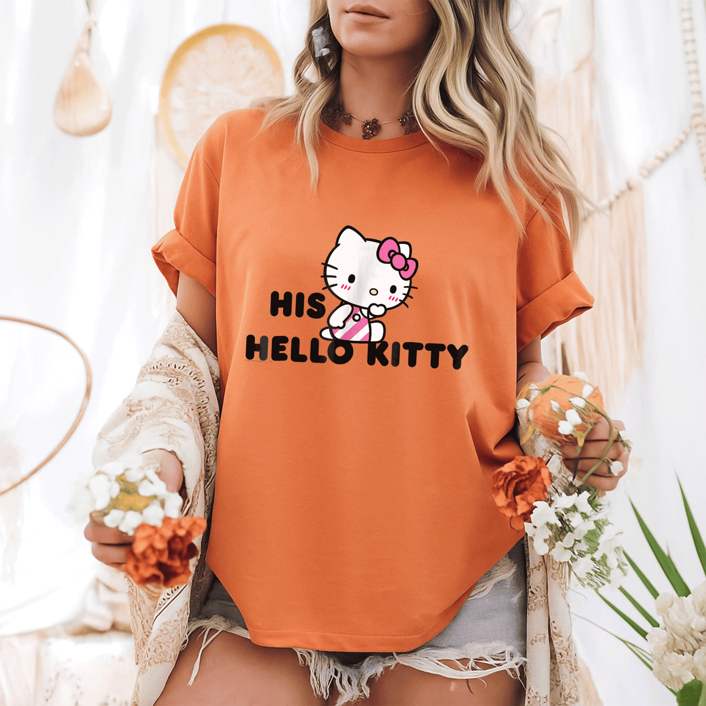Cute Hello Kitty and Dear Daniel Couples Tee Shirt for Matching Outfits, Perfect for Romantic Dates and Sweet Memories - 6