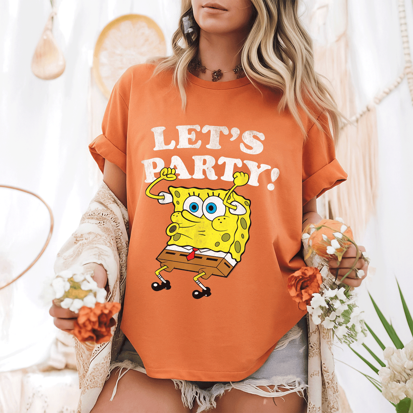 Spongebob Squarepants Lets Party T-Shirt Fun and Colorful Cartoon Design Perfect for Fans of All Ages and Celebrations - 6