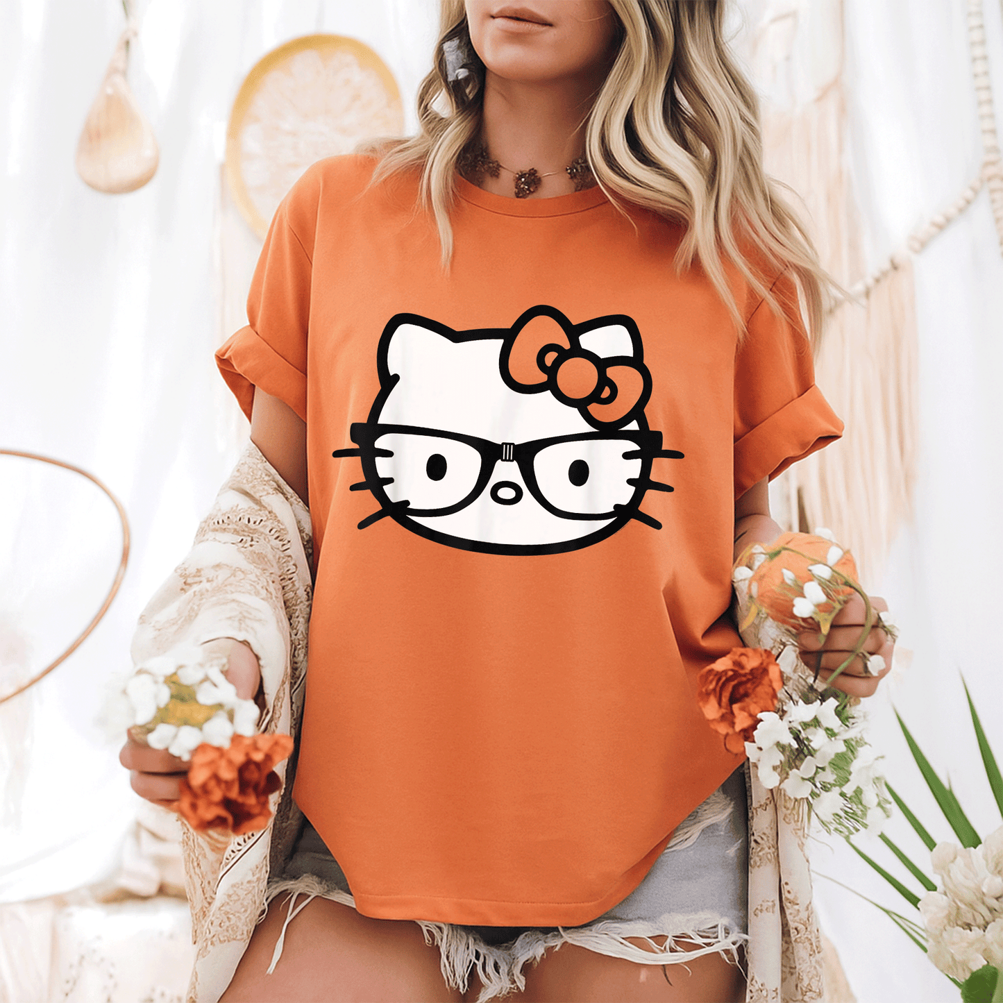 Hello Kitty Black and White Nerd Glasses T-Shirt for Cute Fashion Lovers – Stylish and Fun Graphic Tee for Everyday Wear - 6