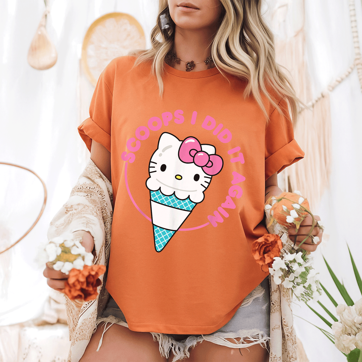 Cute Hello Kitty Ice Cream Cone Scoops I Did It Again T-Shirt for Kids and Adults - Sweet and Stylish Summer Fashion - 6