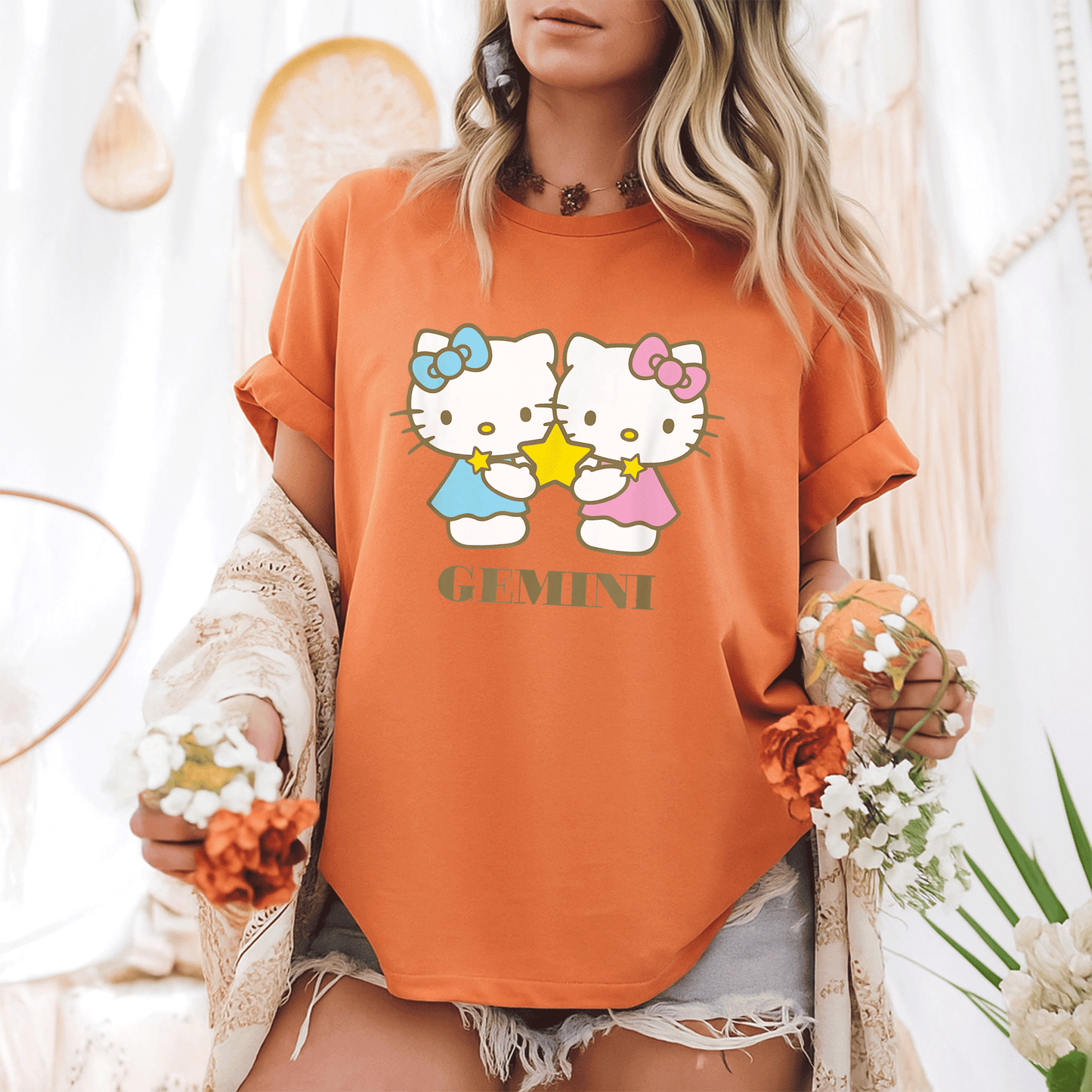 Cute Hello Kitty Gemini Zodiac T-Shirt for Women, Fun Astrological Graphics, Perfect Gift for Gemini Fans and Hello Kitty Lovers - 6
