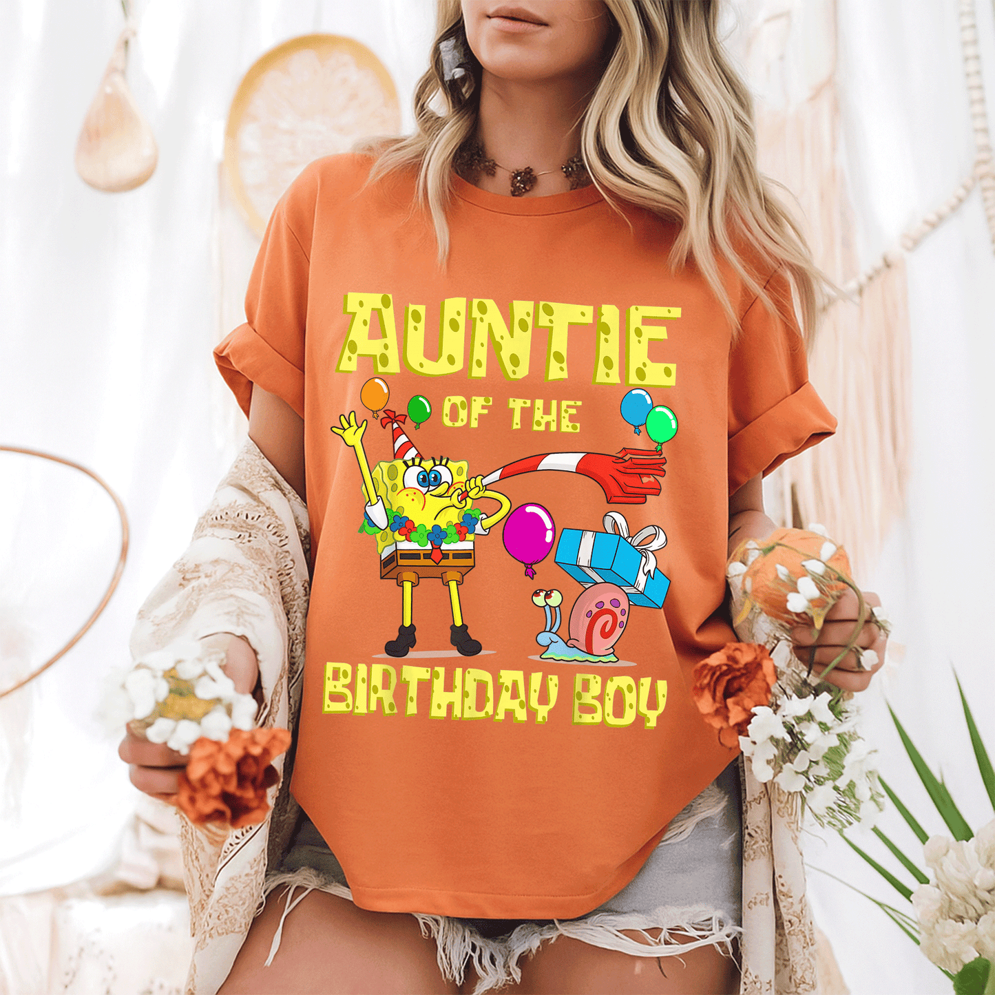 SpongeBob Auntie of the Birthday Boy Theme T-Shirt by Mademark - Fun & Colorful Party Apparel for Fans of All Ages - 6