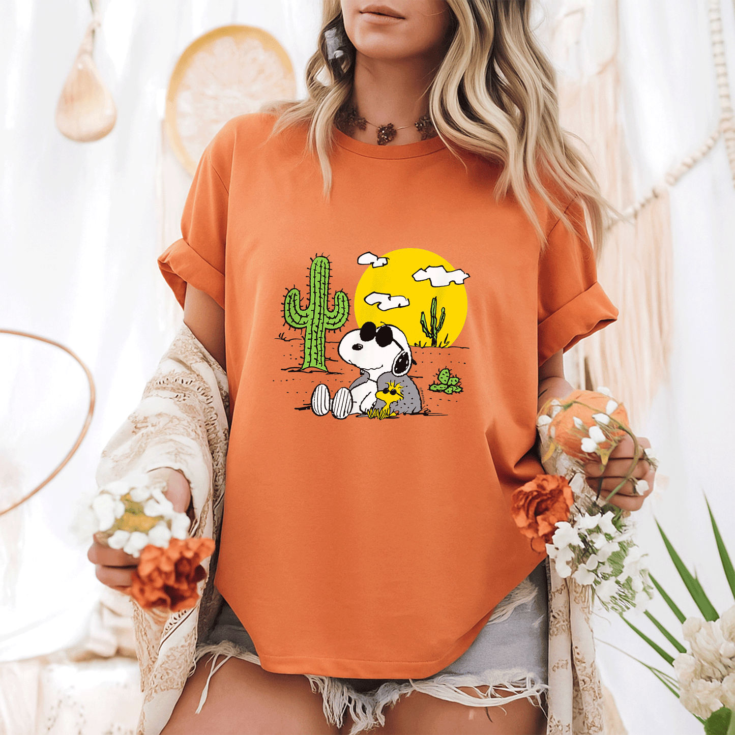 Snoopy and Woodstock Summer Adventure T-Shirt - Fun Peanuts Desert Graphic Tee for Fans of Classic Comics and Iconic Characters - 6