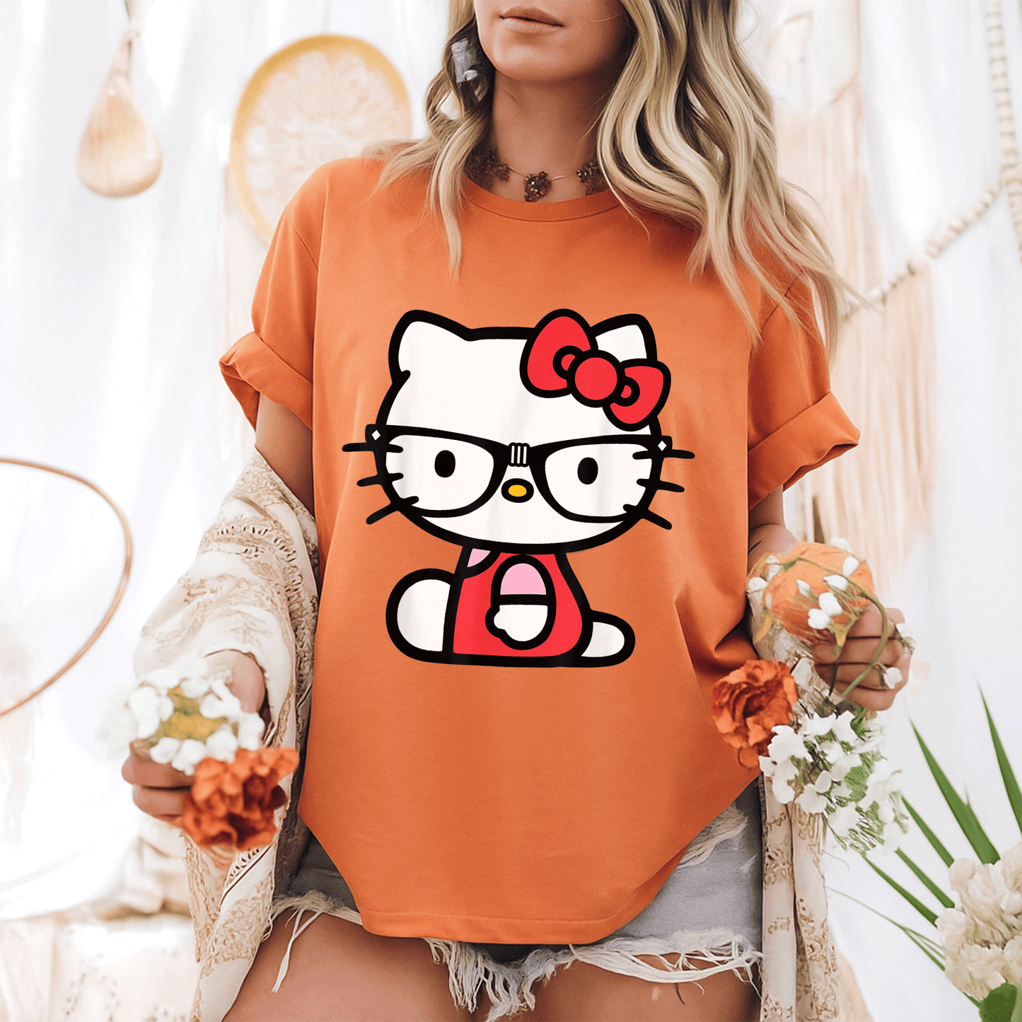 Cute Hello Kitty Nerd Glasses T-Shirt for Stylish Fans - Adorable Graphic Tee Perfect for Everyday Wear and Gift Ideas - 6