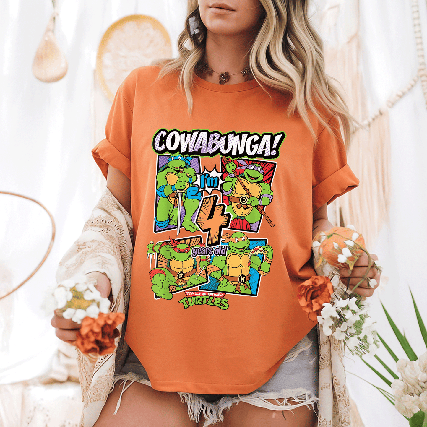Cowabunga I'm 4 Years Old TMNT T-Shirt for Kids | Fun Teenage Mutant Ninja Turtles Birthday Tee | Perfect Gift for Little Fans - 6