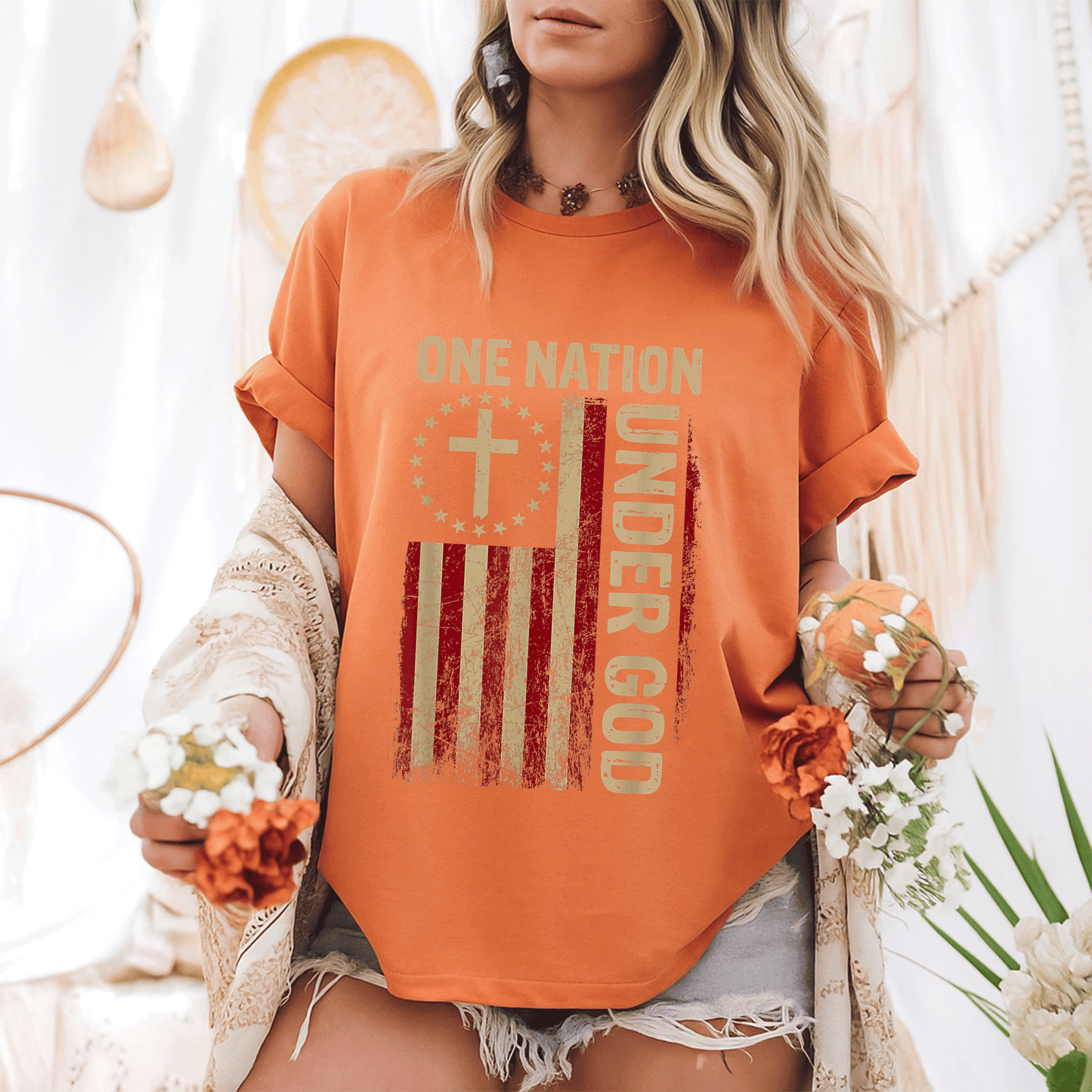 One Nation Under God Patriotic Christian T-Shirt for 4th of July Celebrations - Perfect for Faith and Freedom Events - 6
