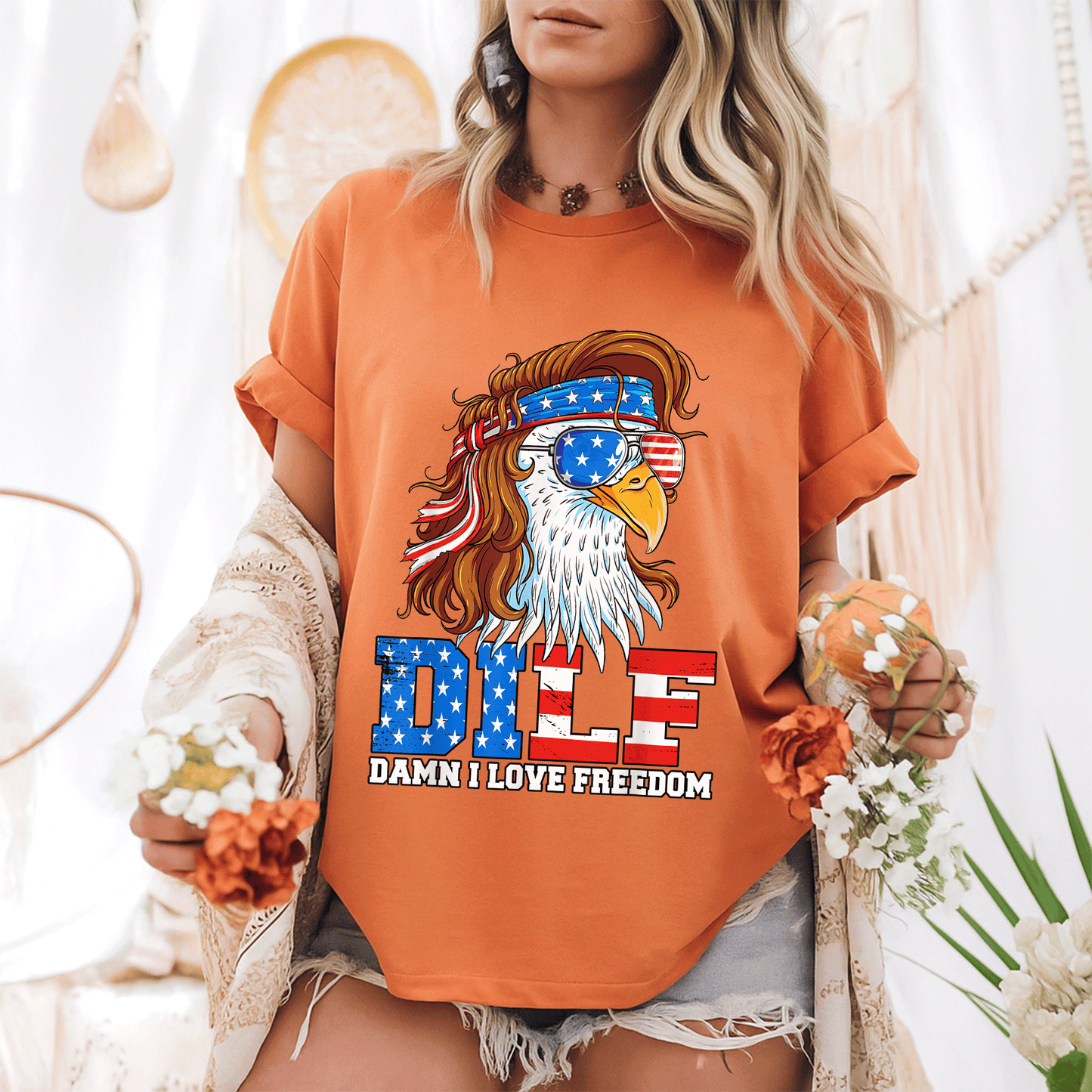 Funny DILF Damn I Love Freedom Eagle T-Shirt for Patriotic 4th of July Celebrations - Perfect Gift for Dad! - 6
