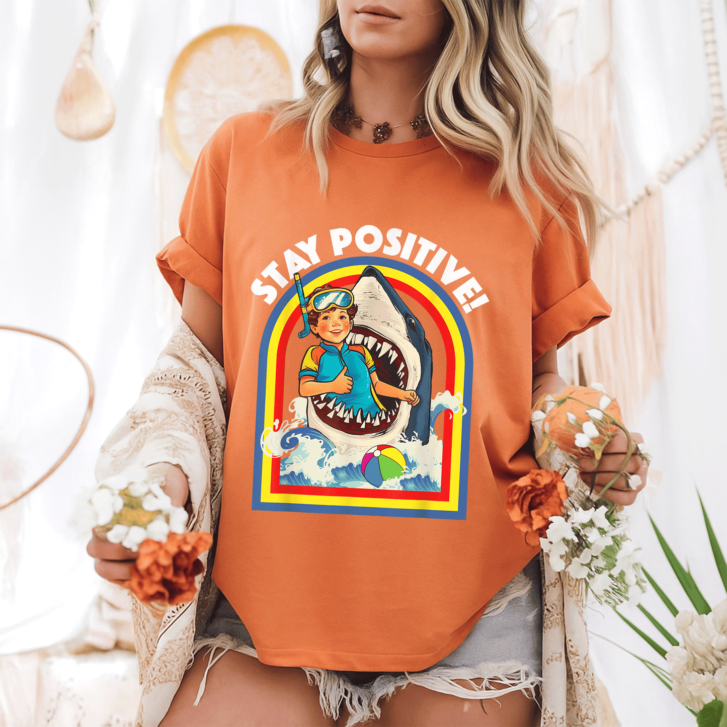 Stay Positive Shark Lover T-Shirt for Ocean and Sea Animal Enthusiasts, Perfect Gift for Wildlife Lovers - 6