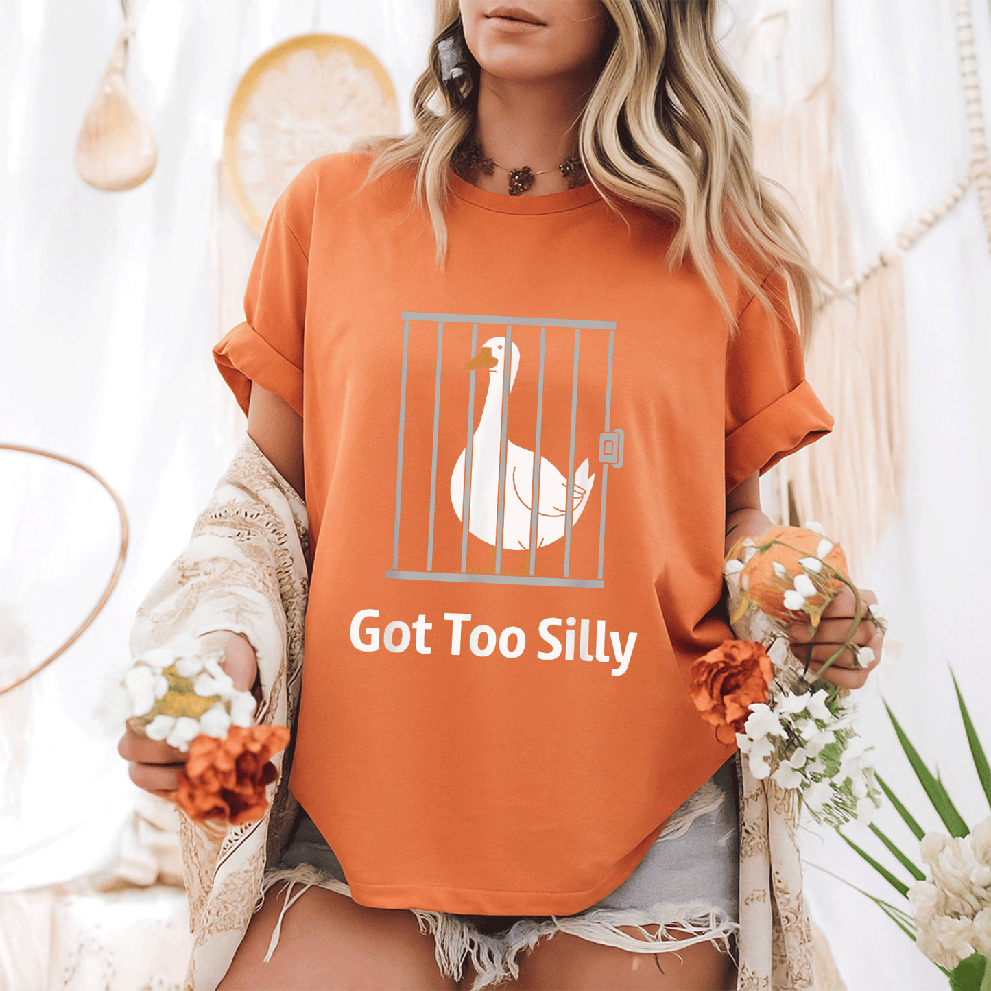 Funny Goose Pun Humor T-Shirt for Animal Lovers - Got Too Silly Graphic Tee with Quirky Goose Design for Casual Wear - 6