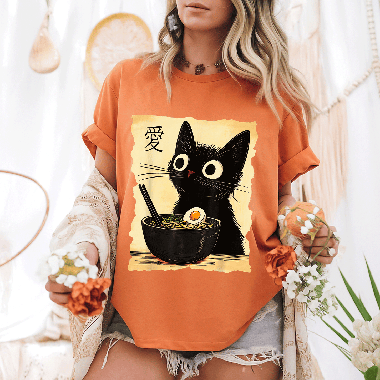 Funny Cat Ramen Graphic Tee - Cute Japanese Kawaii Anime Cat T-Shirt for Cat Lovers and Anime Fans, Perfect Gift! - 6